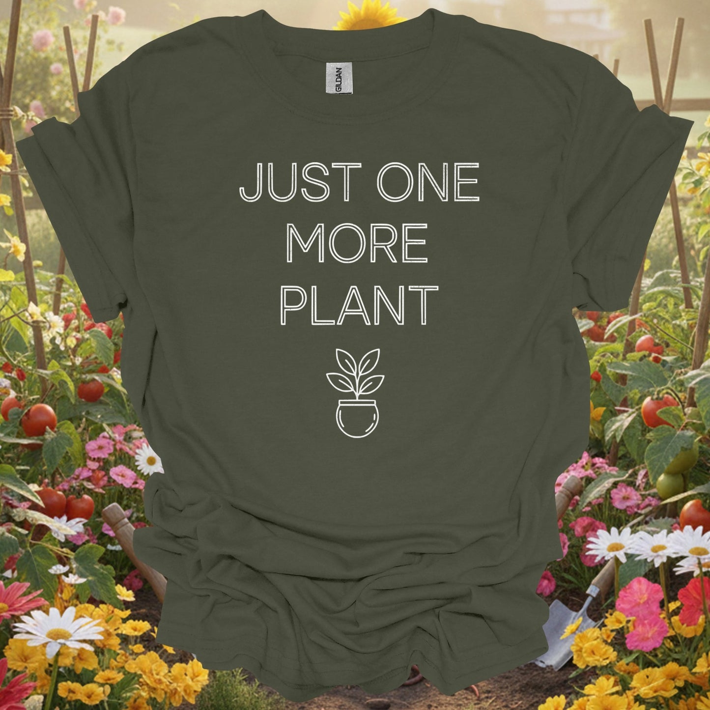 "JUST ONE MORE PLANT" Houseplant Addiction Minimalist Quote T-Shirt - GardeningTshirts