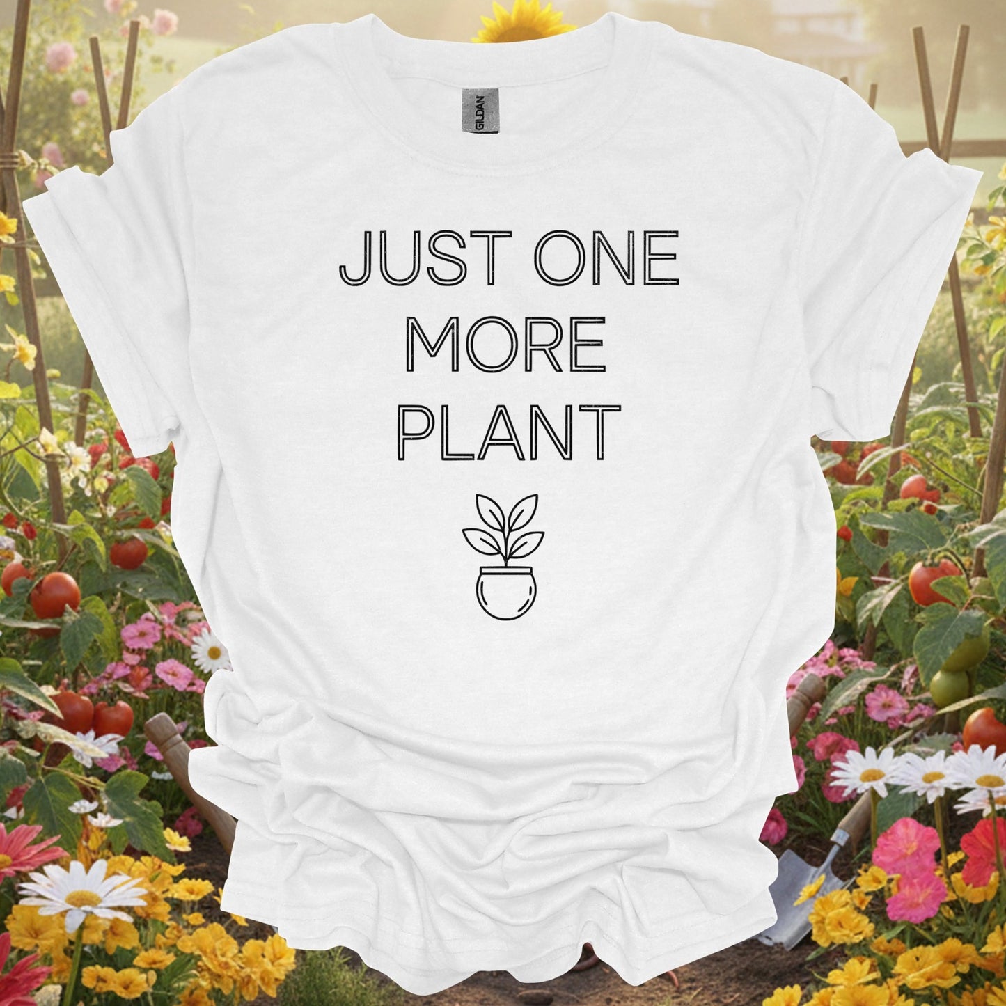 "JUST ONE MORE PLANT" Houseplant Addiction Minimalist Quote T-Shirt - GardeningTshirts