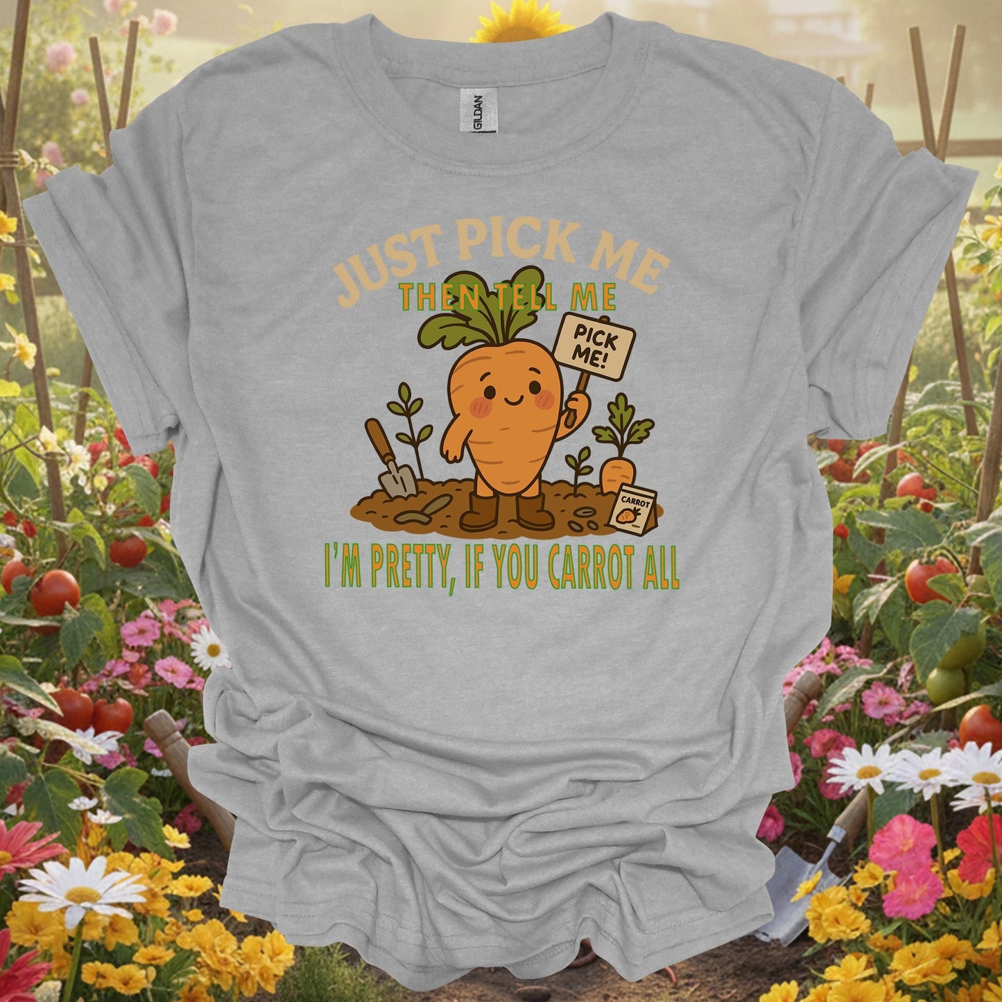 Sport Grey tshirt showing just pick me if you carrot all funny pun for backyard growers