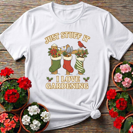 Just Stuff It I Love Gardening Christmas Stocking Tee - GardeningTshirts