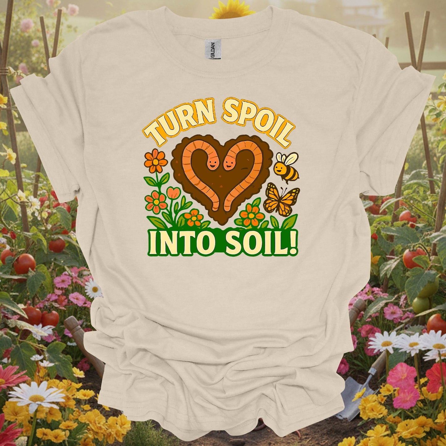 Kawaii Backyard Sanctuary Turn Spoil Into Soil Statement Gardening Composting Shirt - GardeningTshirts