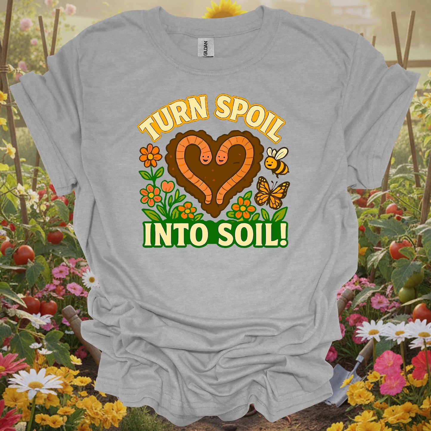 Kawaii Backyard Sanctuary Turn Spoil Into Soil Statement Gardening Composting Shirt - GardeningTshirts