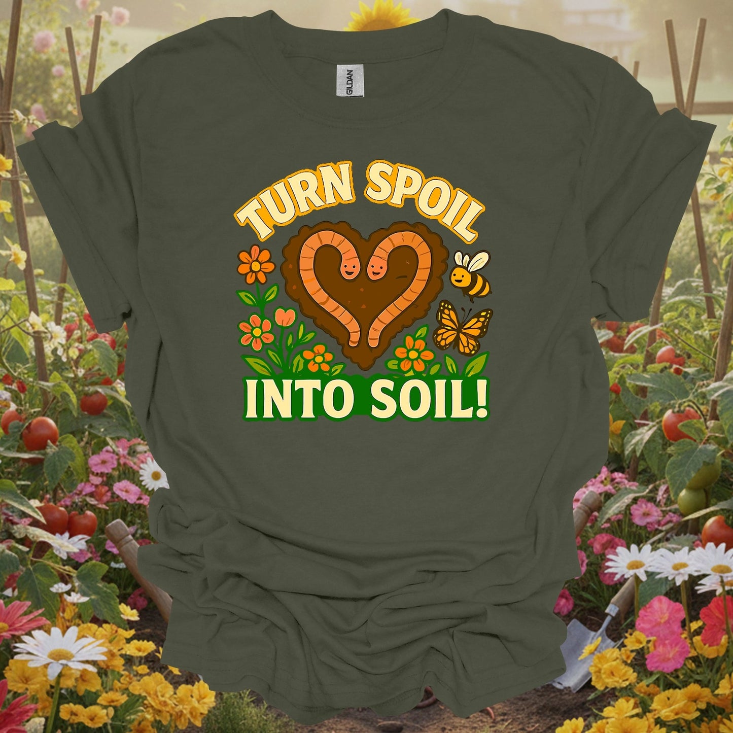Kawaii Backyard Sanctuary Turn Spoil Into Soil Statement Gardening Composting Shirt - GardeningTshirts