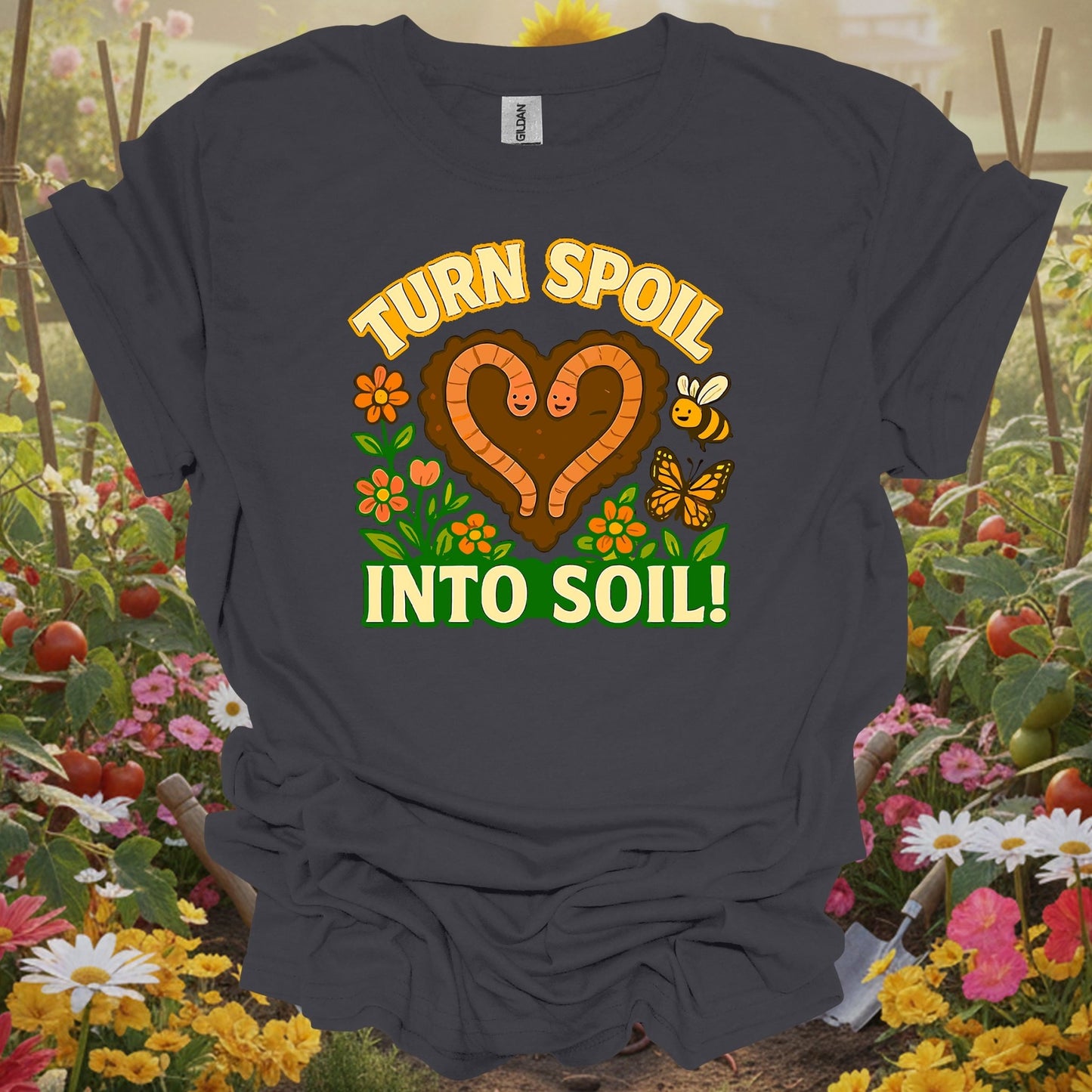 Kawaii Backyard Sanctuary Turn Spoil Into Soil Statement Gardening Composting Shirt - GardeningTshirts
