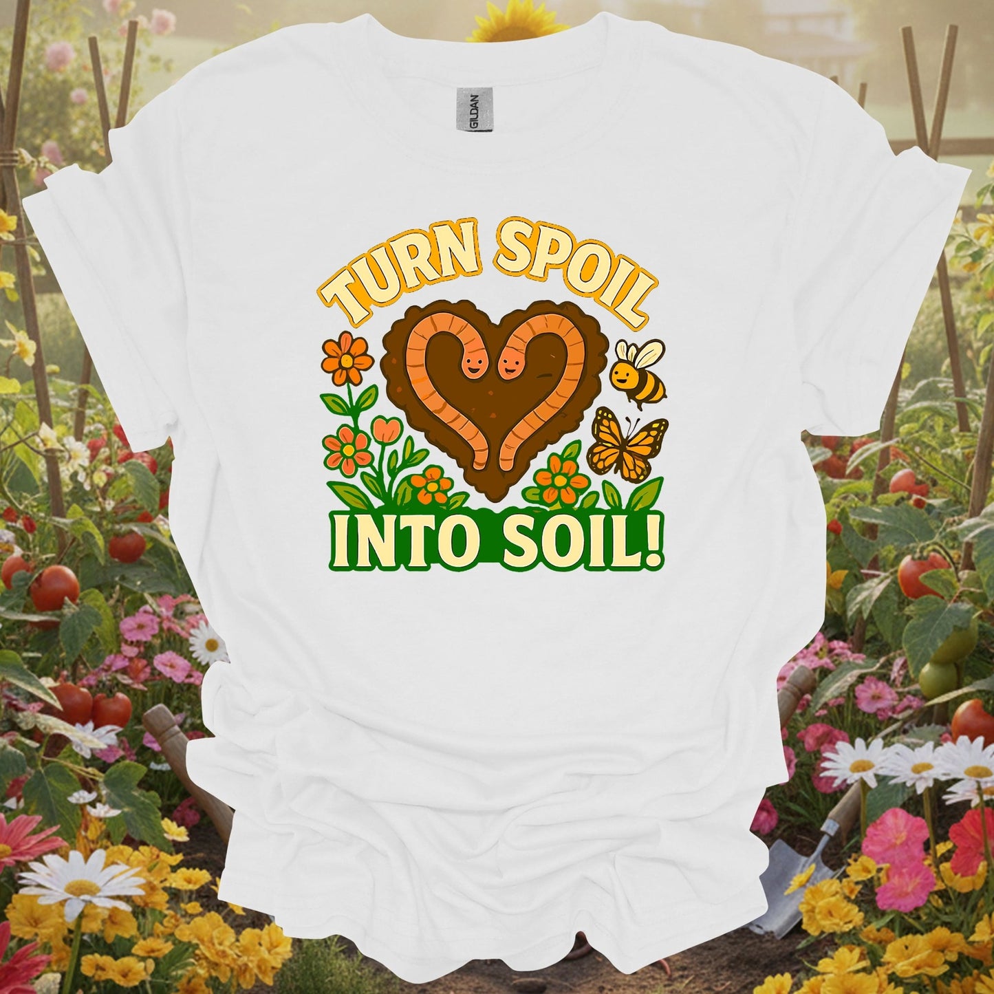 Kawaii Backyard Sanctuary Turn Spoil Into Soil Statement Gardening Composting Shirt - GardeningTshirts