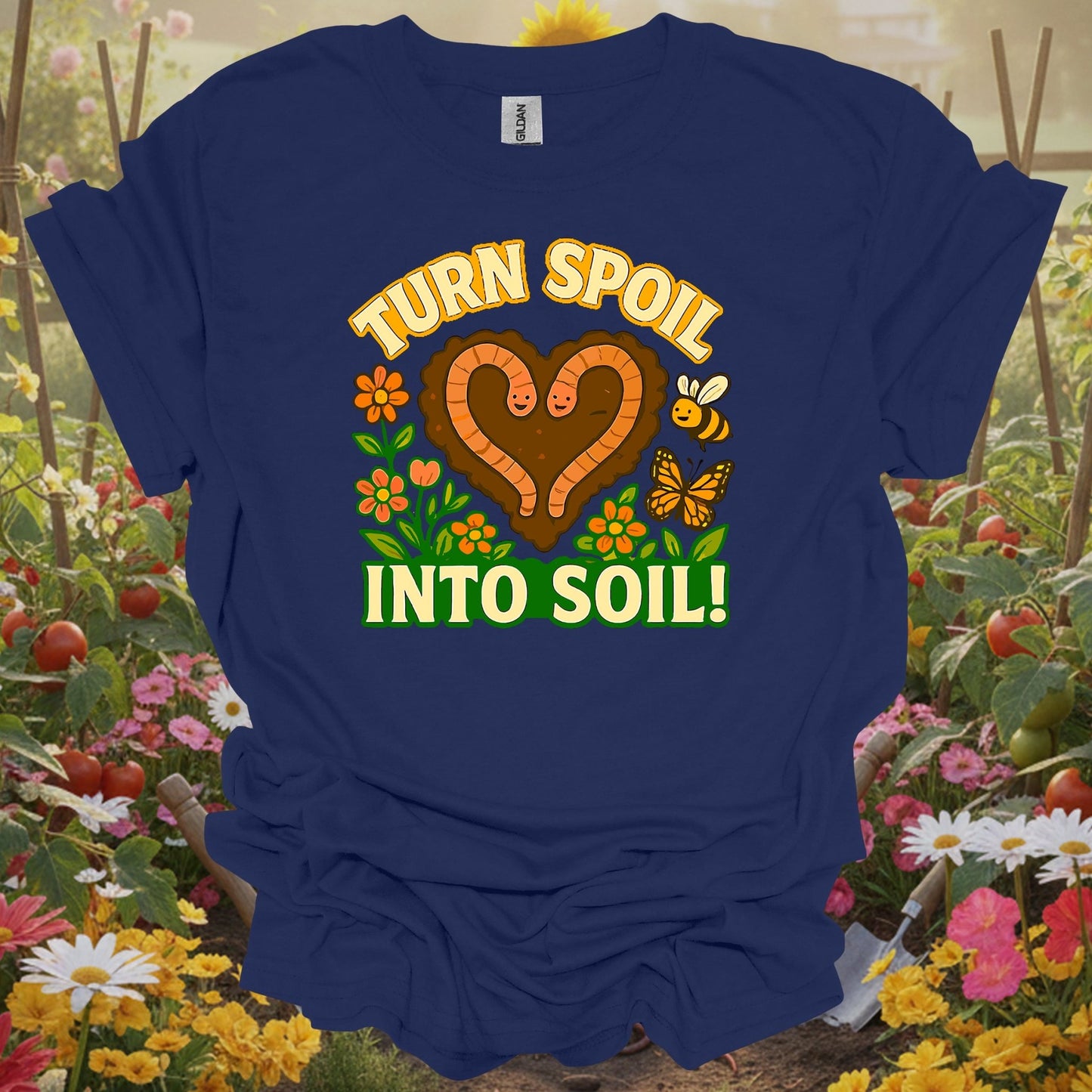 Kawaii Backyard Sanctuary Turn Spoil Into Soil Statement Gardening Composting Shirt - GardeningTshirts