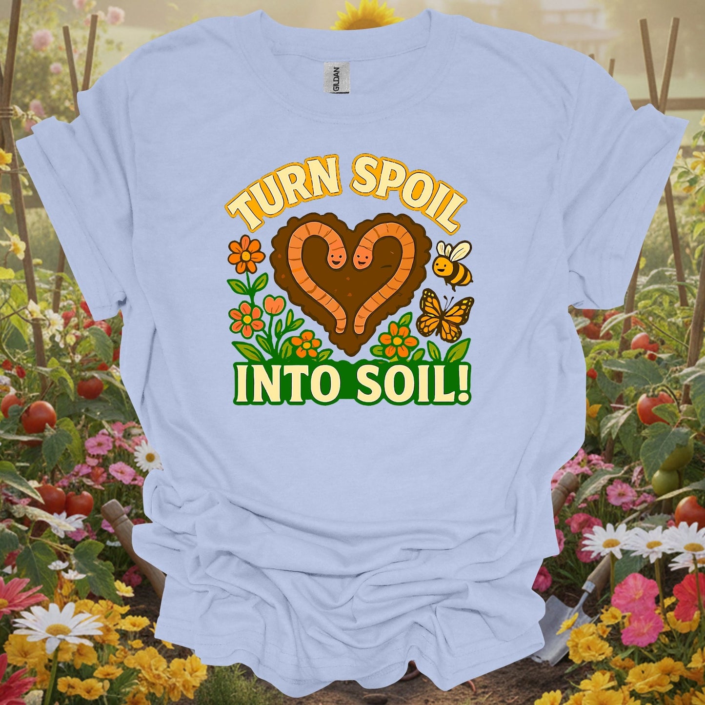 Kawaii Backyard Sanctuary Turn Spoil Into Soil Statement Gardening Composting Shirt - GardeningTshirts
