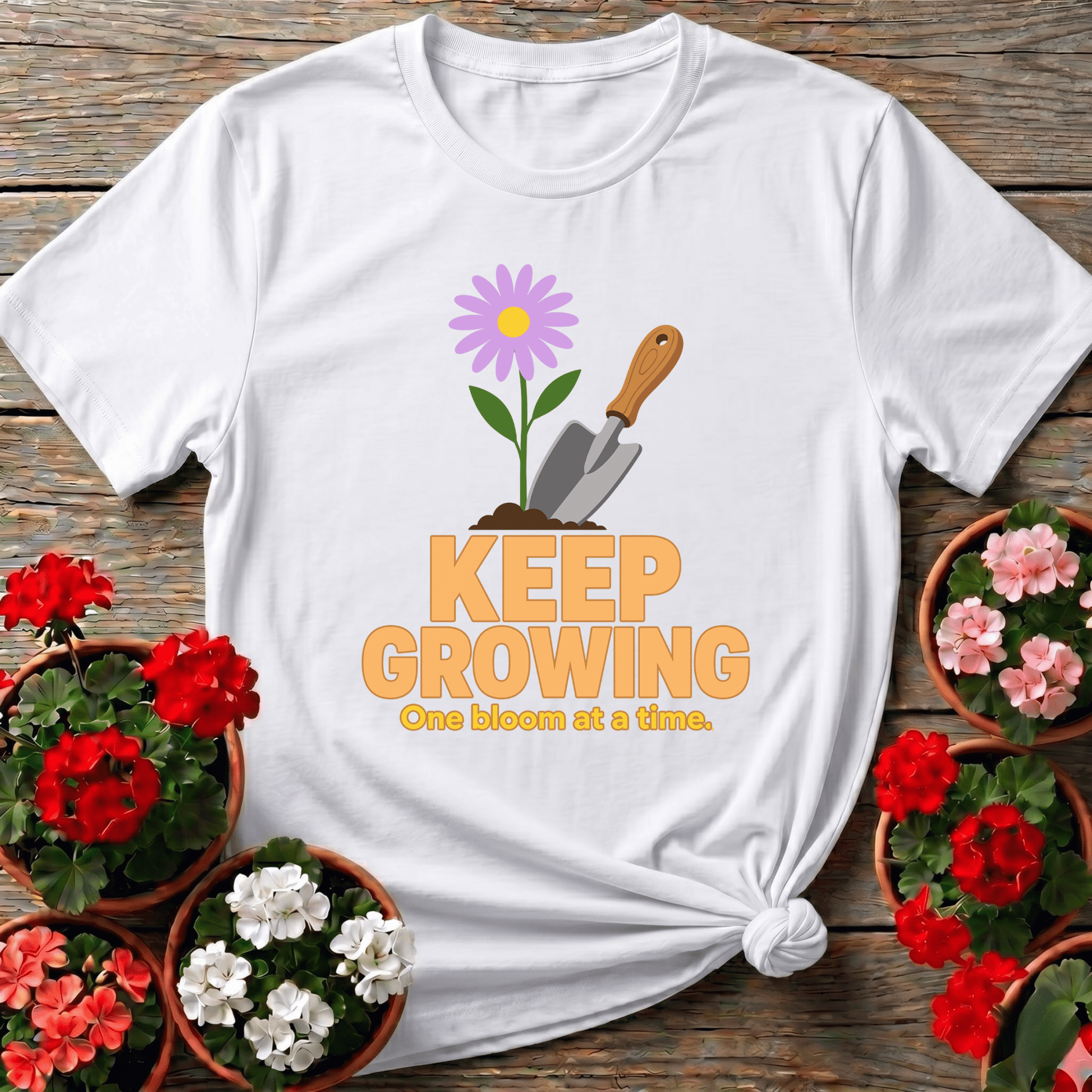 Keep Growing One Bloom at a Time Gardening T-Shirt - GardeningTshirts