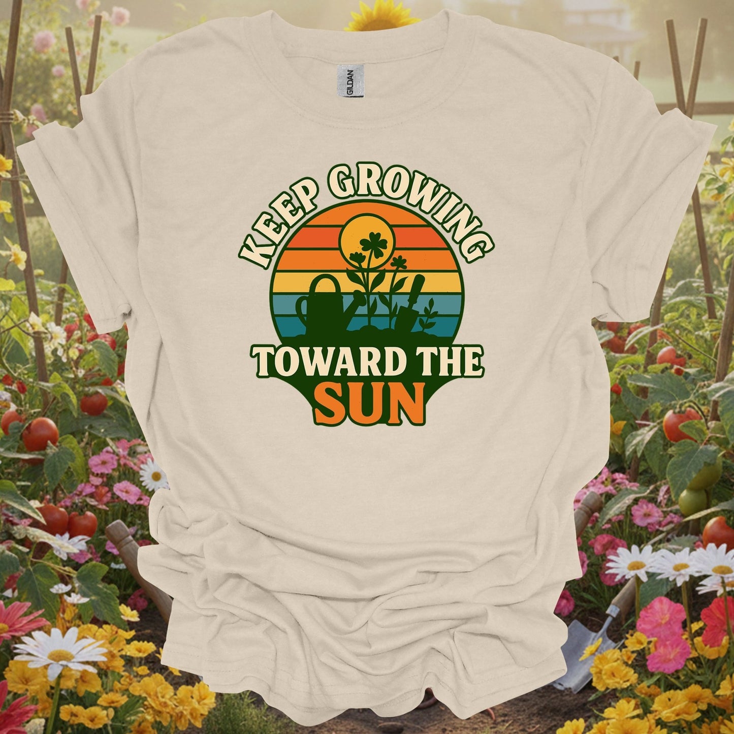 Natural tshirt showing keep growing toward the sun retro sunset for people who love plants