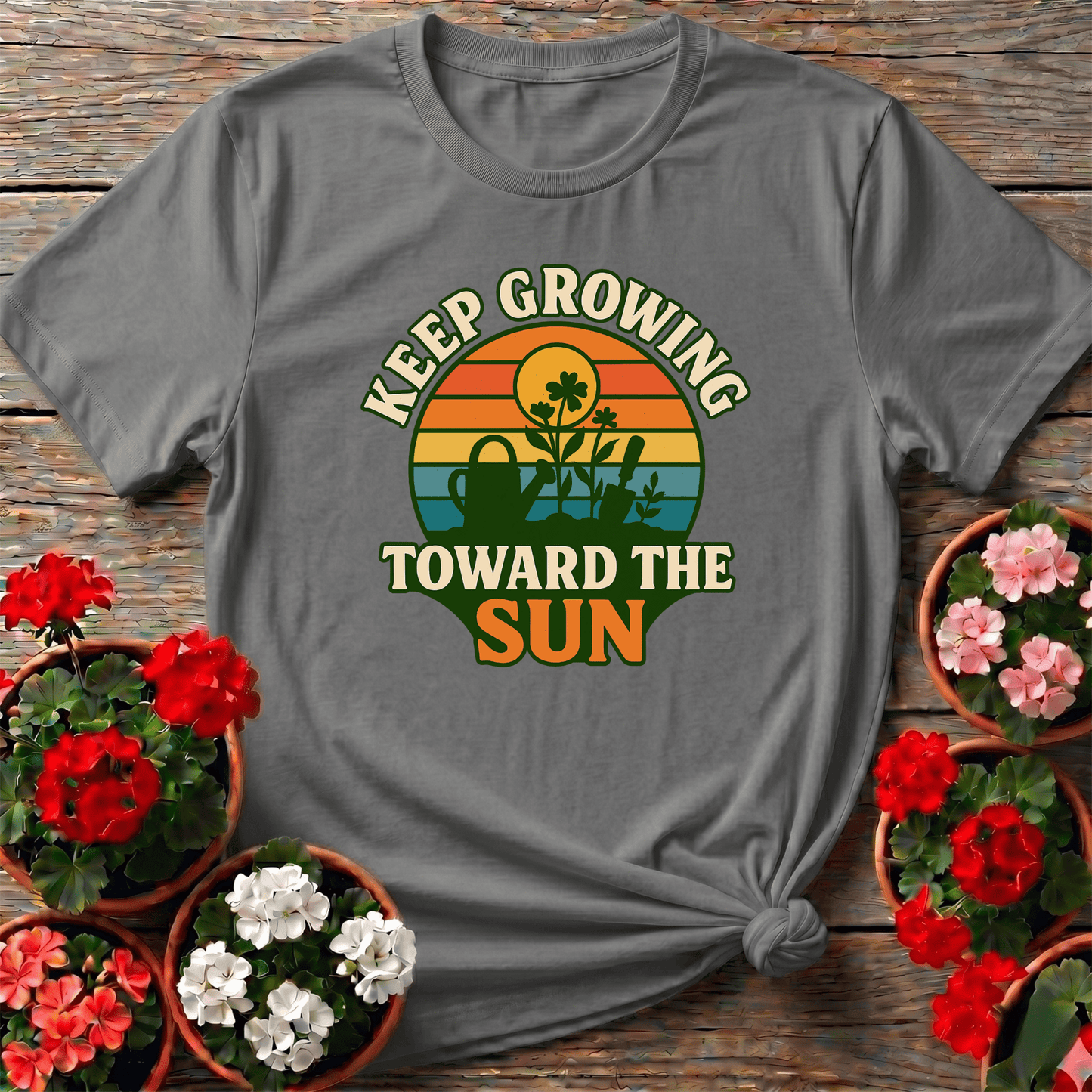 Keep Growing Toward The Sun Retro Sunset Tee - GardeningTshirts