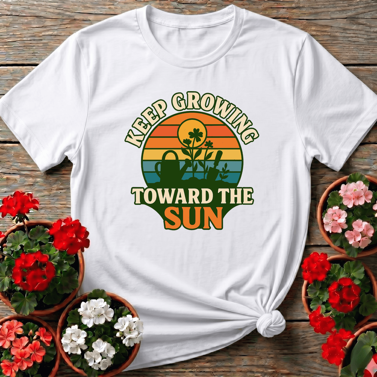 Keep Growing Toward The Sun Retro Sunset Tee - GardeningTshirts