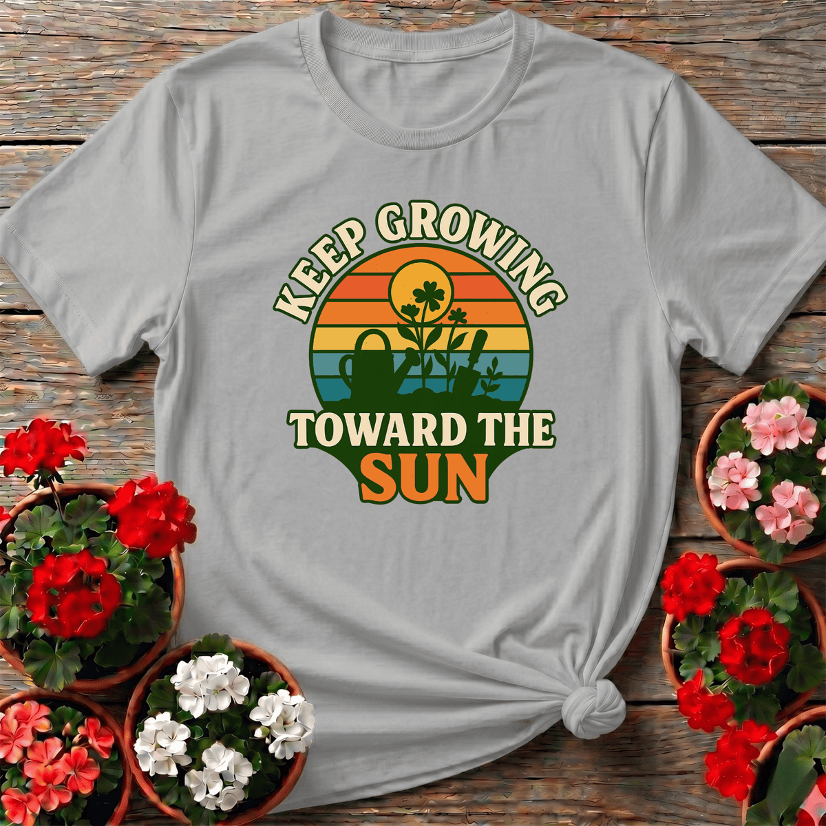 Keep Growing Toward The Sun Retro Sunset Tee - GardeningTshirts