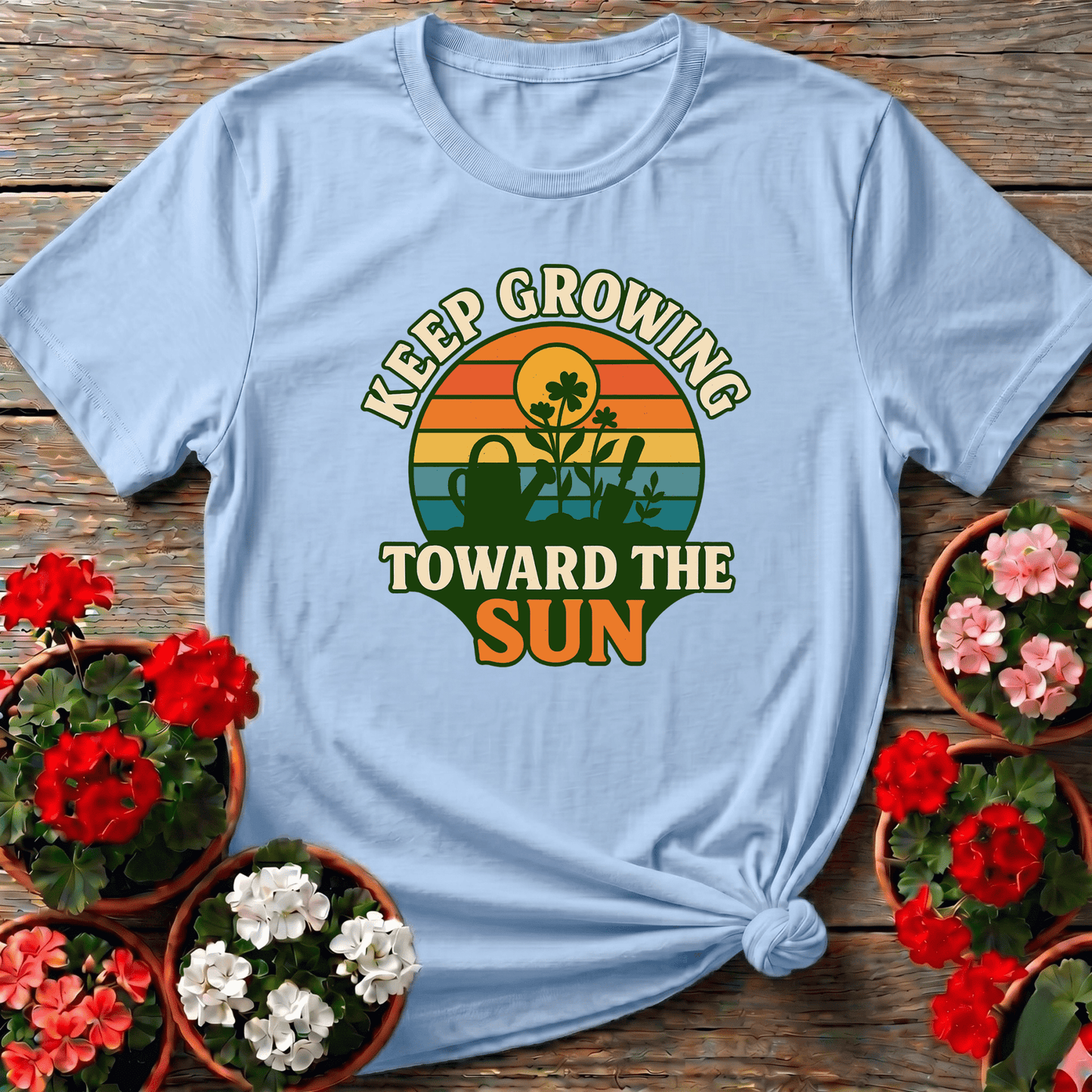 Keep Growing Toward The Sun Retro Sunset Tee - GardeningTshirts