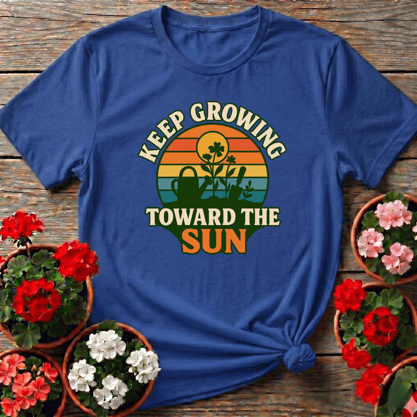 Keep Growing Toward The Sun Retro Sunset Tee - GardeningTshirts