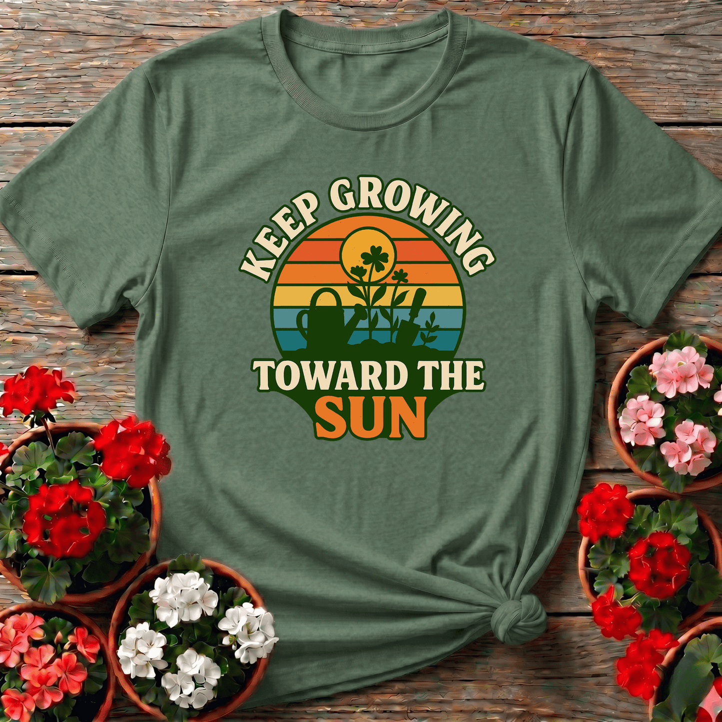 Keep Growing Toward The Sun Retro Sunset Tee - GardeningTshirts