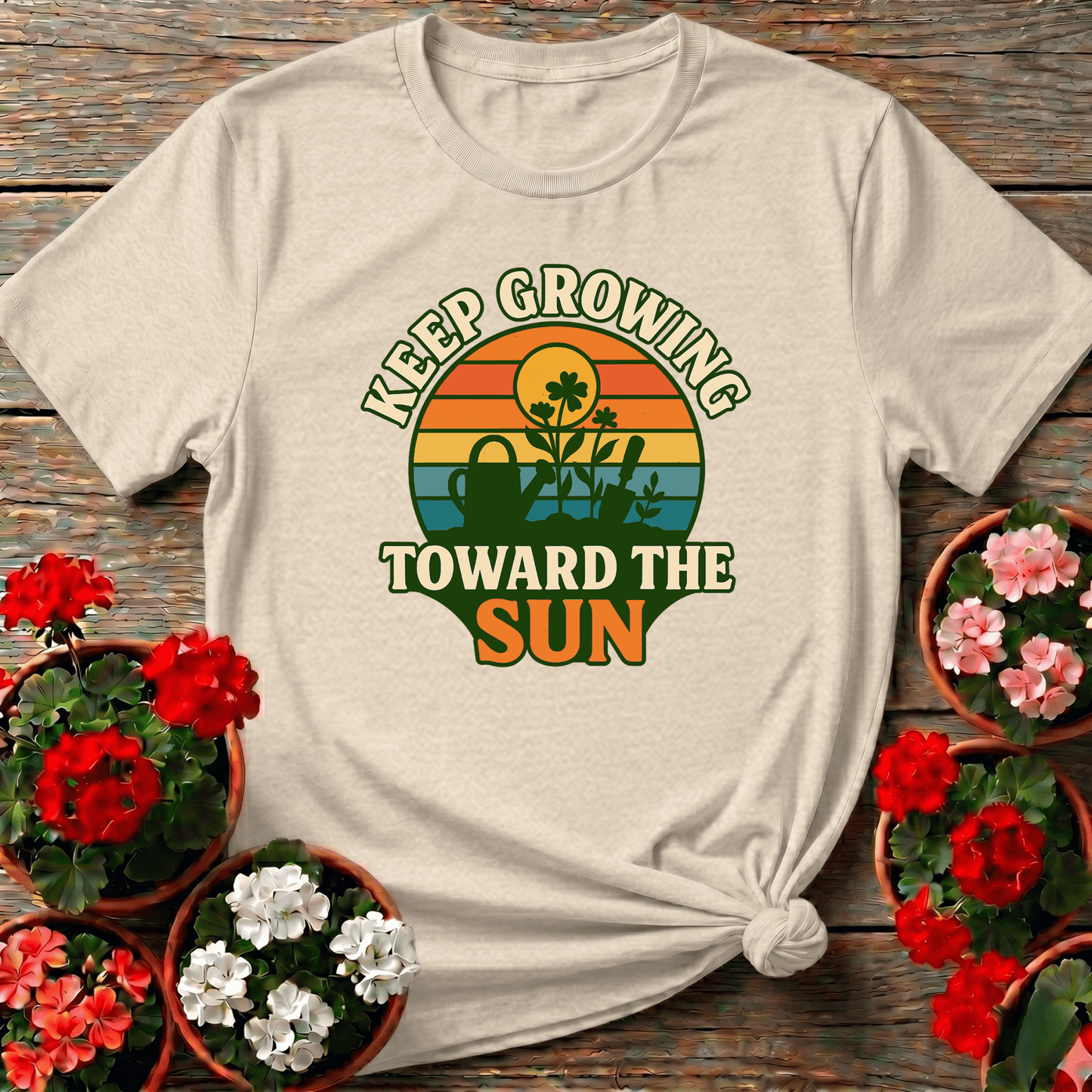Keep Growing Toward The Sun Retro Sunset Tee - GardeningTshirts