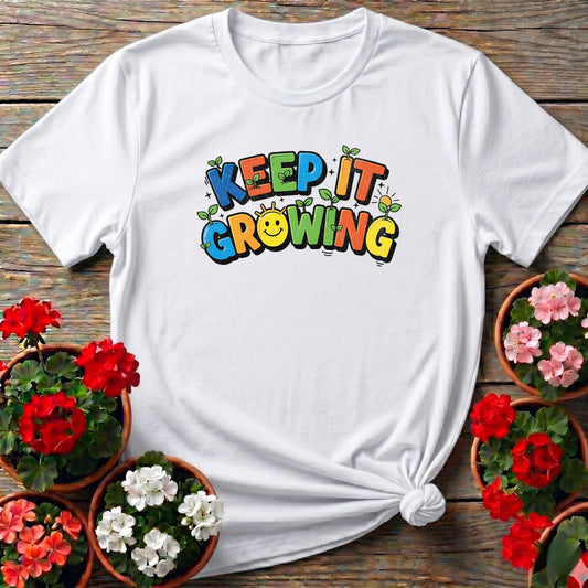 Keep It Growing Vibrant Gardening Motivational T-shirt - GardeningTshirts