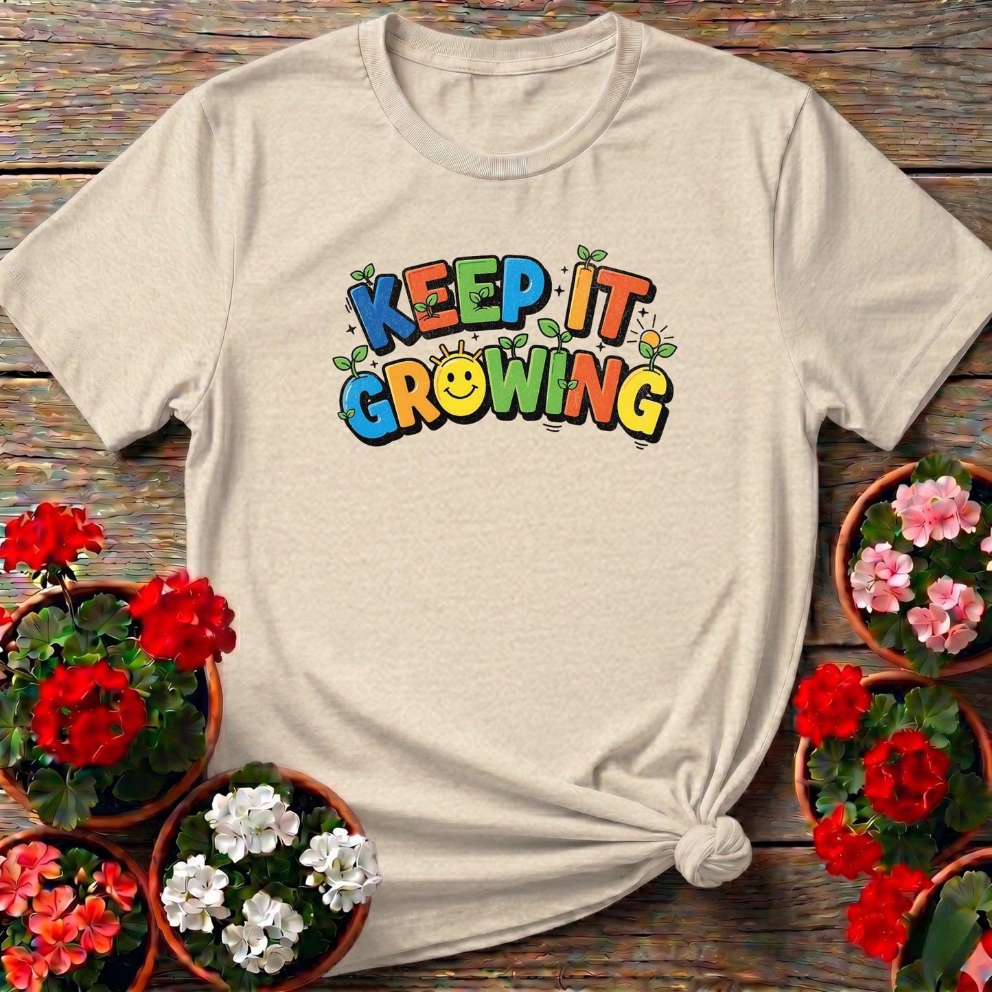 Keep It Growing Vibrant Gardening Motivational T-shirt - GardeningTshirts