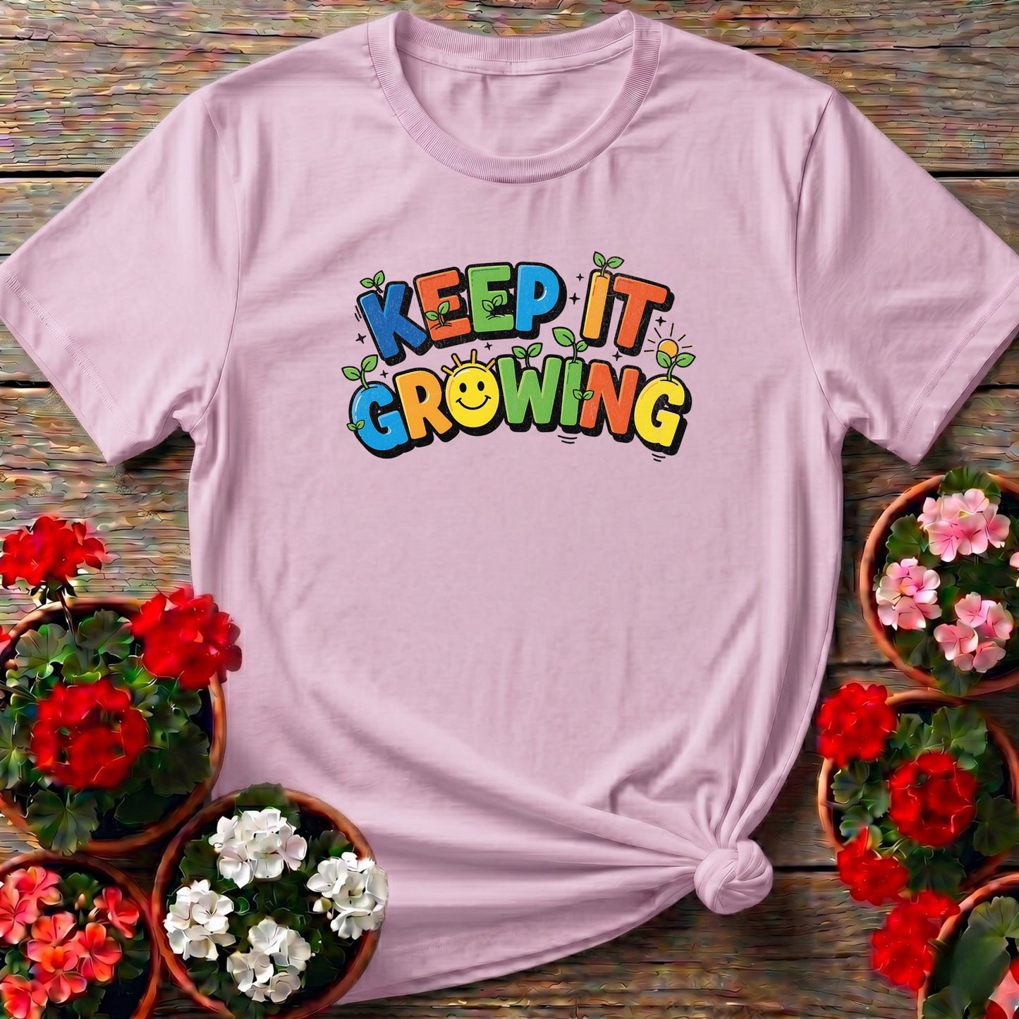 Keep It Growing Vibrant Gardening Motivational T-shirt - GardeningTshirts