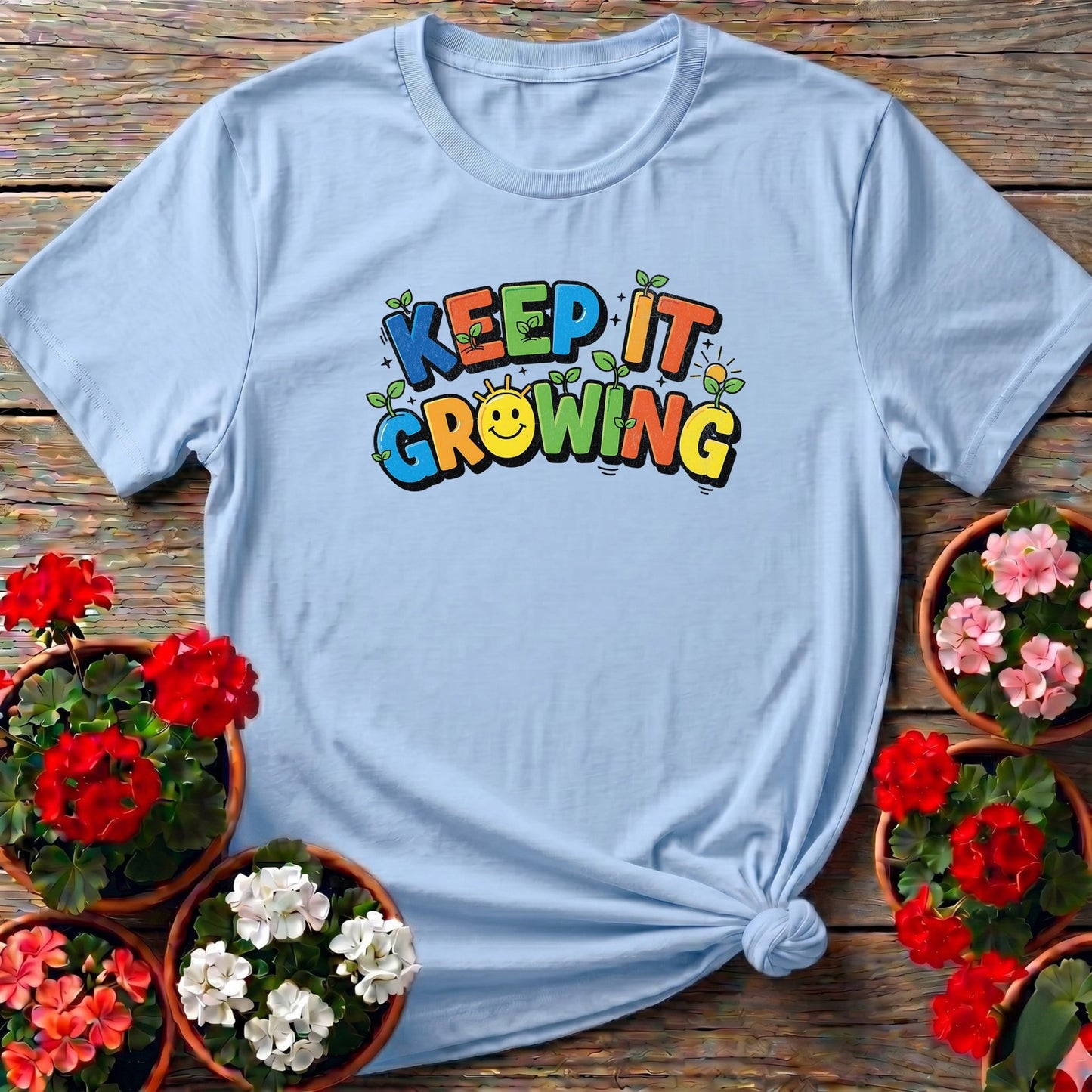 Keep It Growing Vibrant Gardening Motivational T-shirt - GardeningTshirts