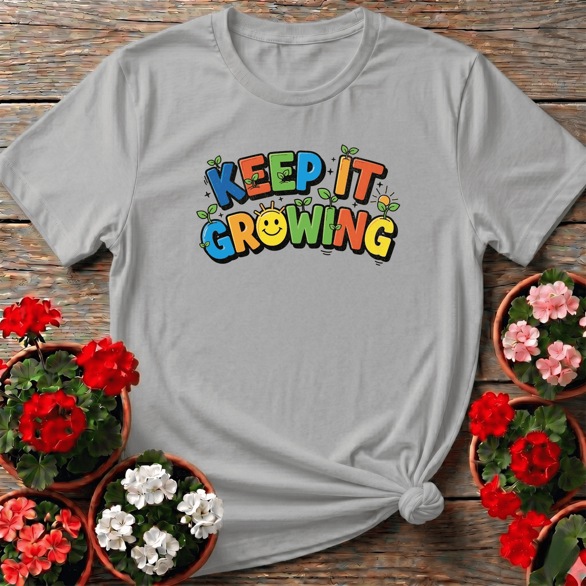 Keep It Growing Vibrant Gardening Motivational T-shirt - GardeningTshirts