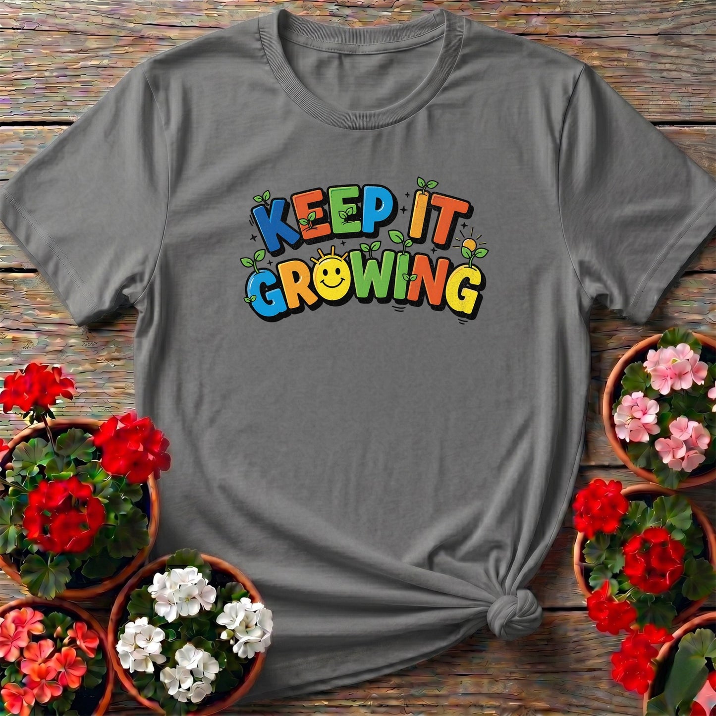 Keep It Growing Vibrant Gardening Motivational T-shirt - GardeningTshirts
