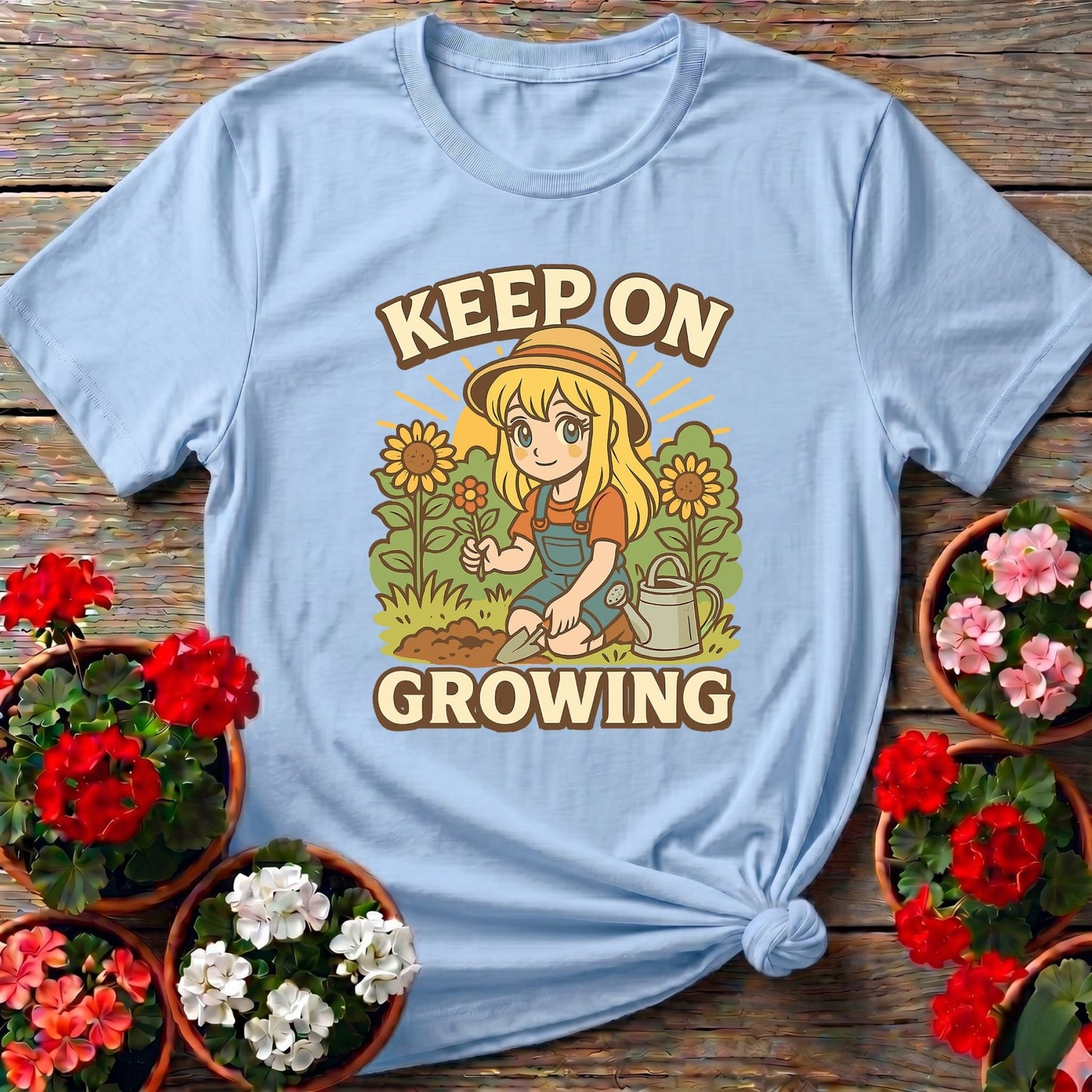 Keep On Growing Anime Motivational Sunflower Tee - GardeningTshirts