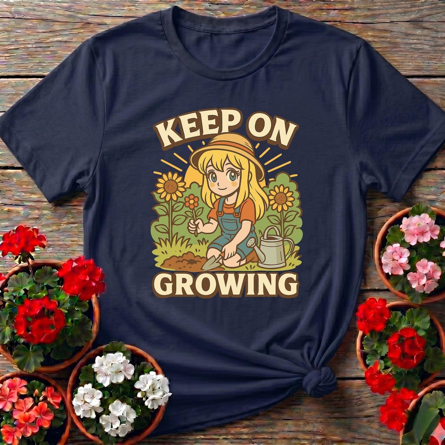 Keep On Growing Anime Motivational Sunflower Tee - GardeningTshirts