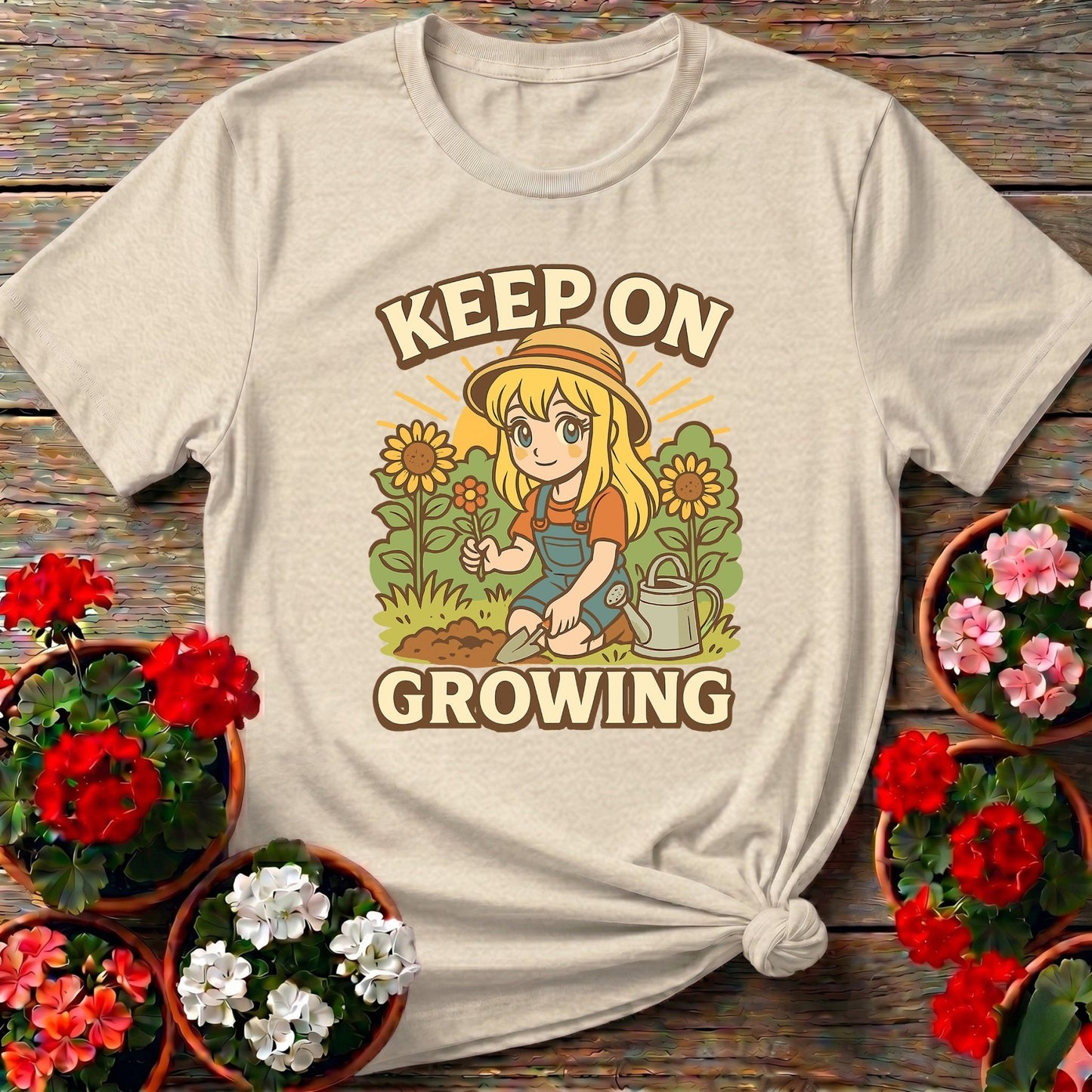 Keep On Growing Anime Motivational Sunflower Tee - GardeningTshirts