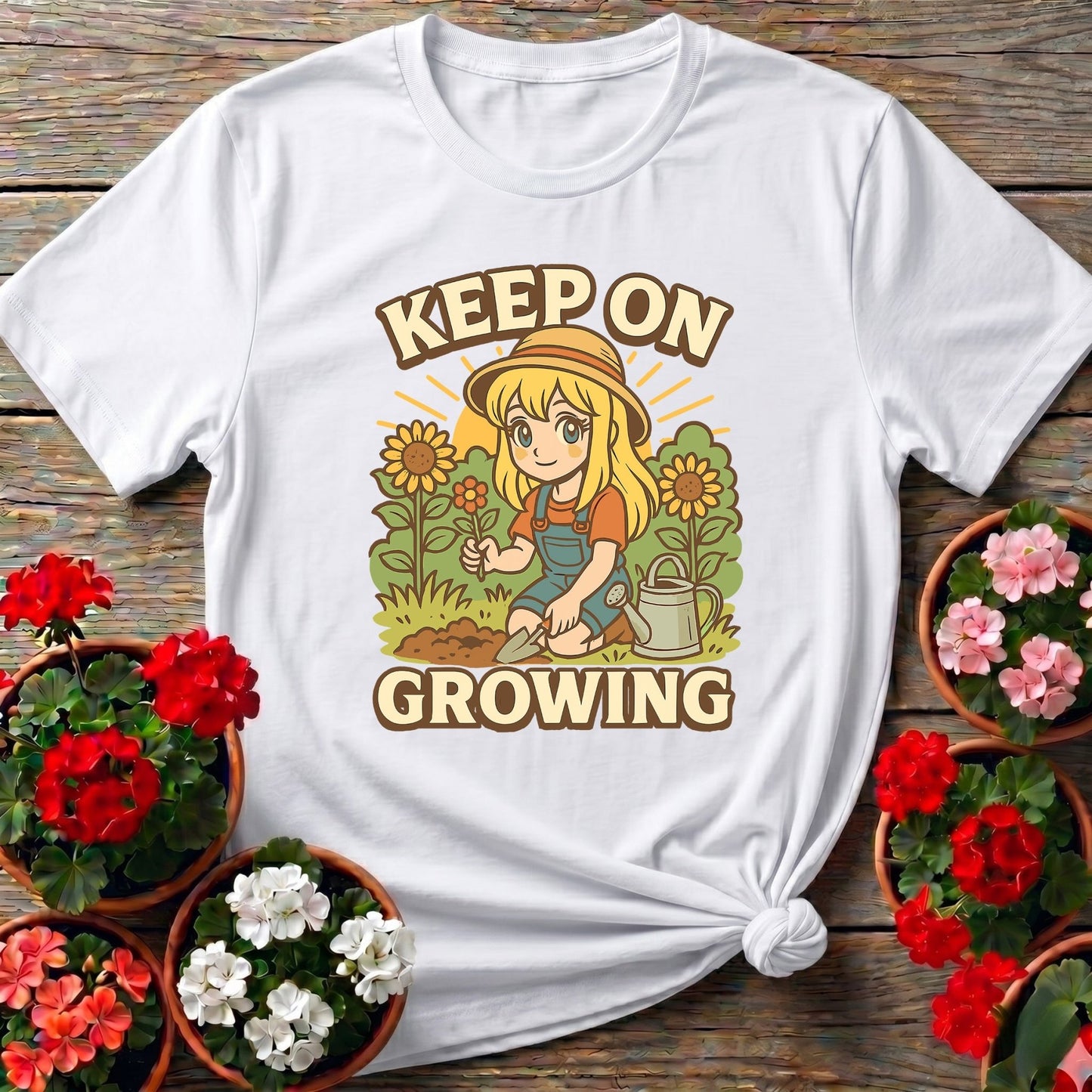 Keep On Growing Anime Motivational Sunflower Tee - GardeningTshirts