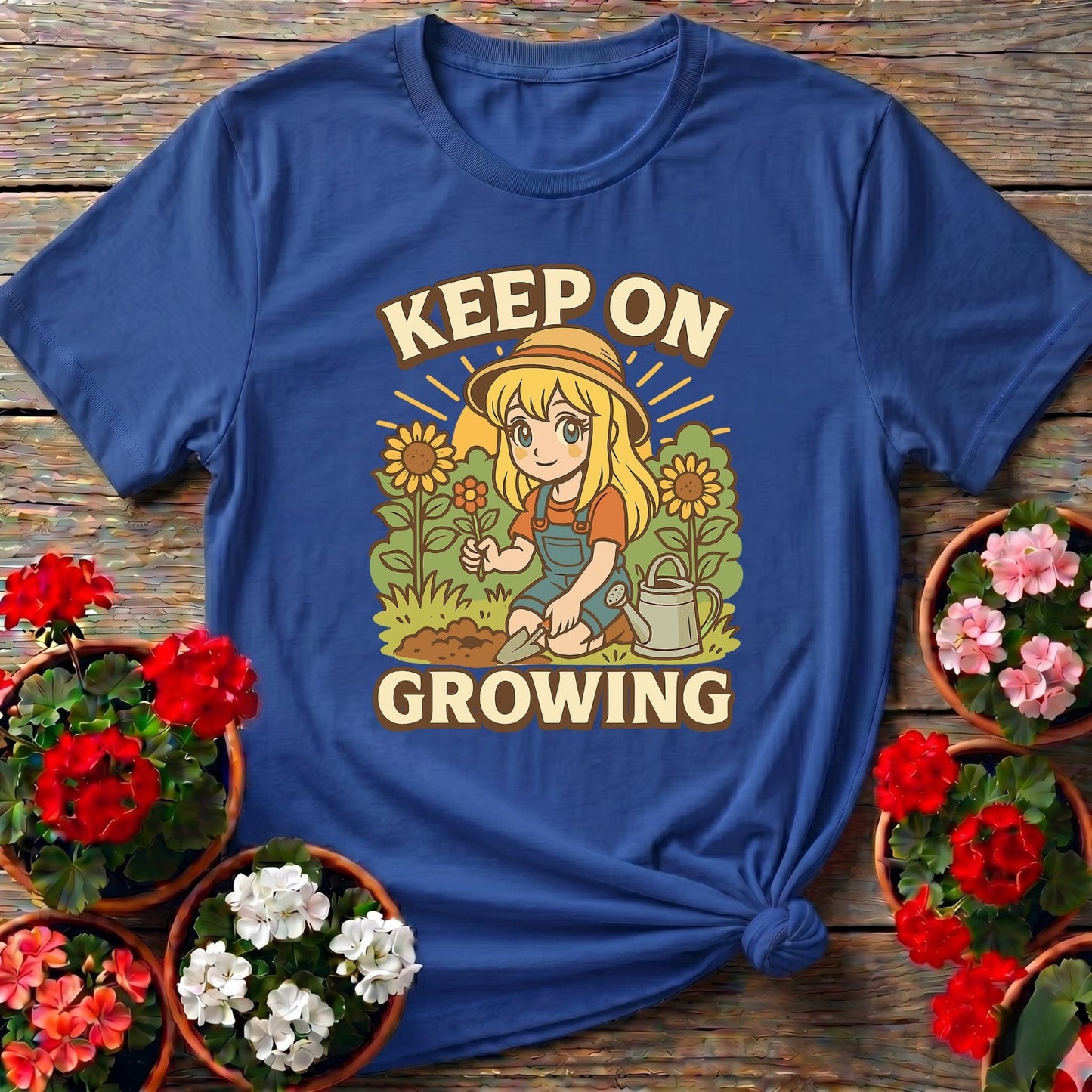 Keep On Growing Anime Motivational Sunflower Tee - GardeningTshirts