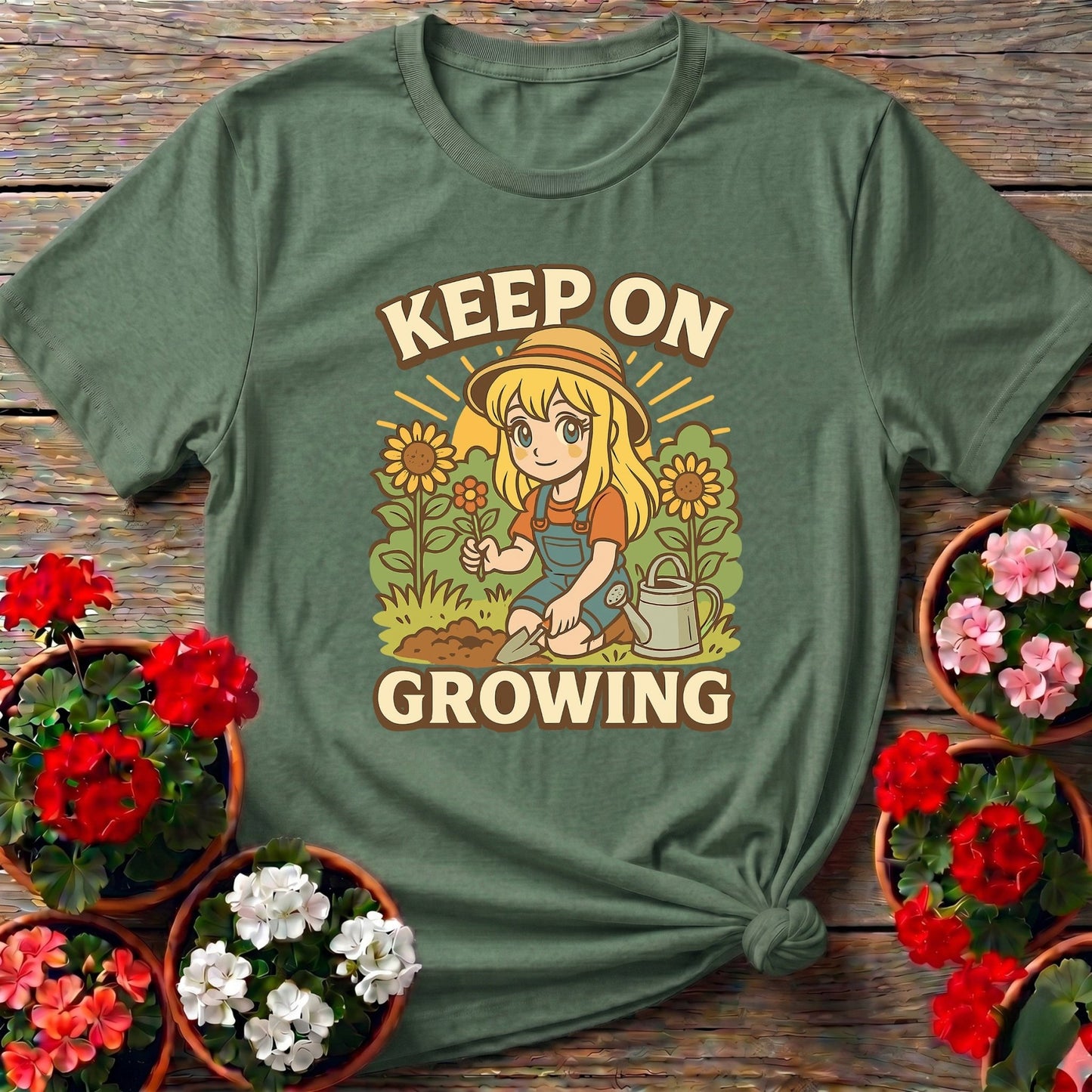 Keep On Growing Anime Motivational Sunflower Tee - GardeningTshirts