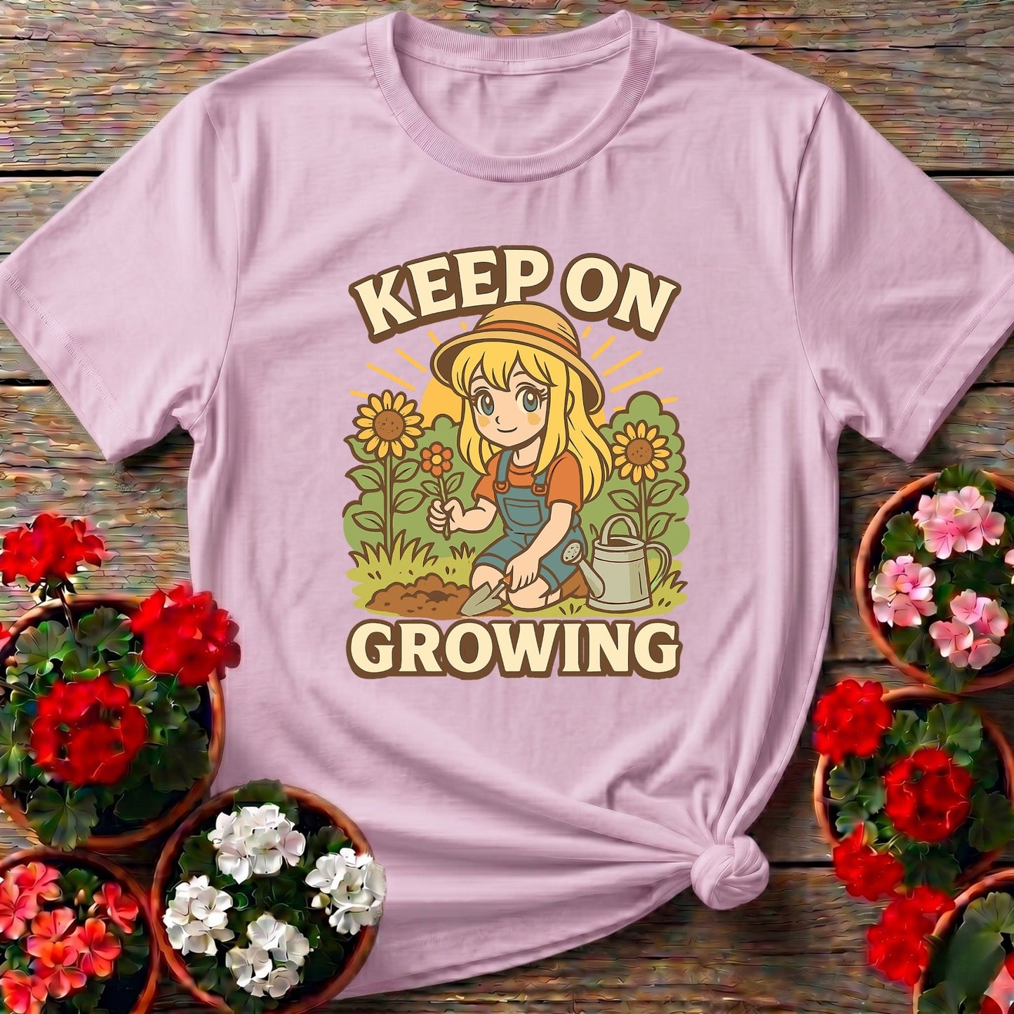 Keep On Growing Anime Motivational Sunflower Tee - GardeningTshirts