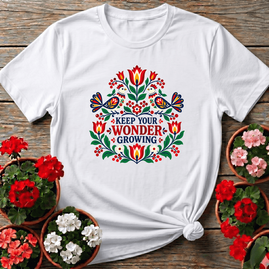 Keep Your Wonder Growing Folk Art Gardening T-Shirt - GardeningTshirts