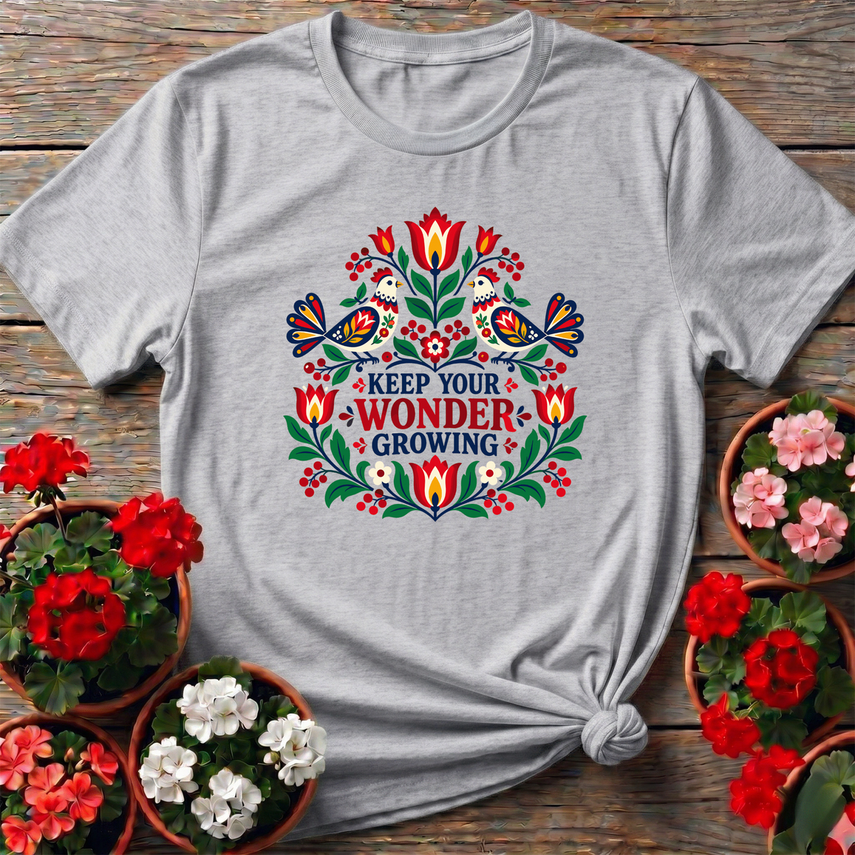 Keep Your Wonder Growing Folk Art Gardening T-Shirt - GardeningTshirts