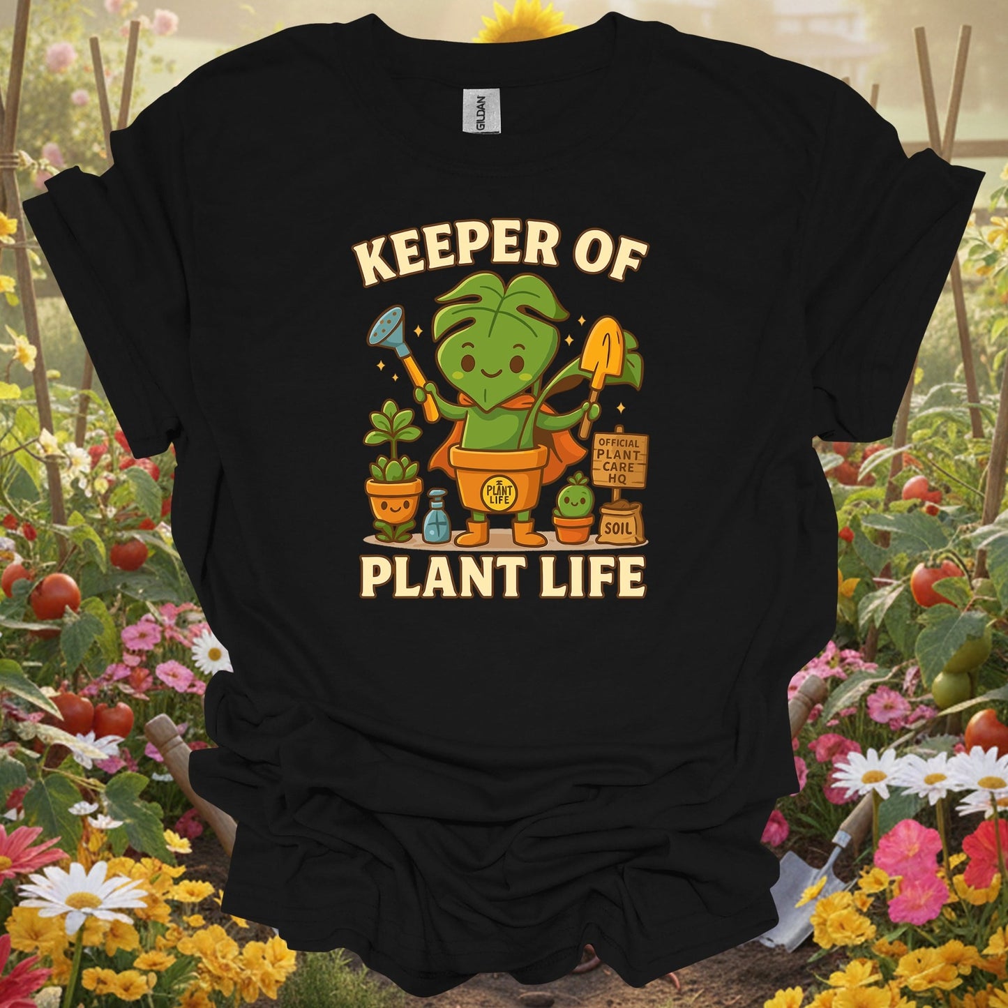 Black top showing keeper of plant life whimsical houseplant hero for nature lovers
