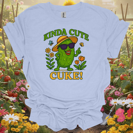 Light Blue tee showing kinda cute cuke vintage style cool pickle for plant lovers