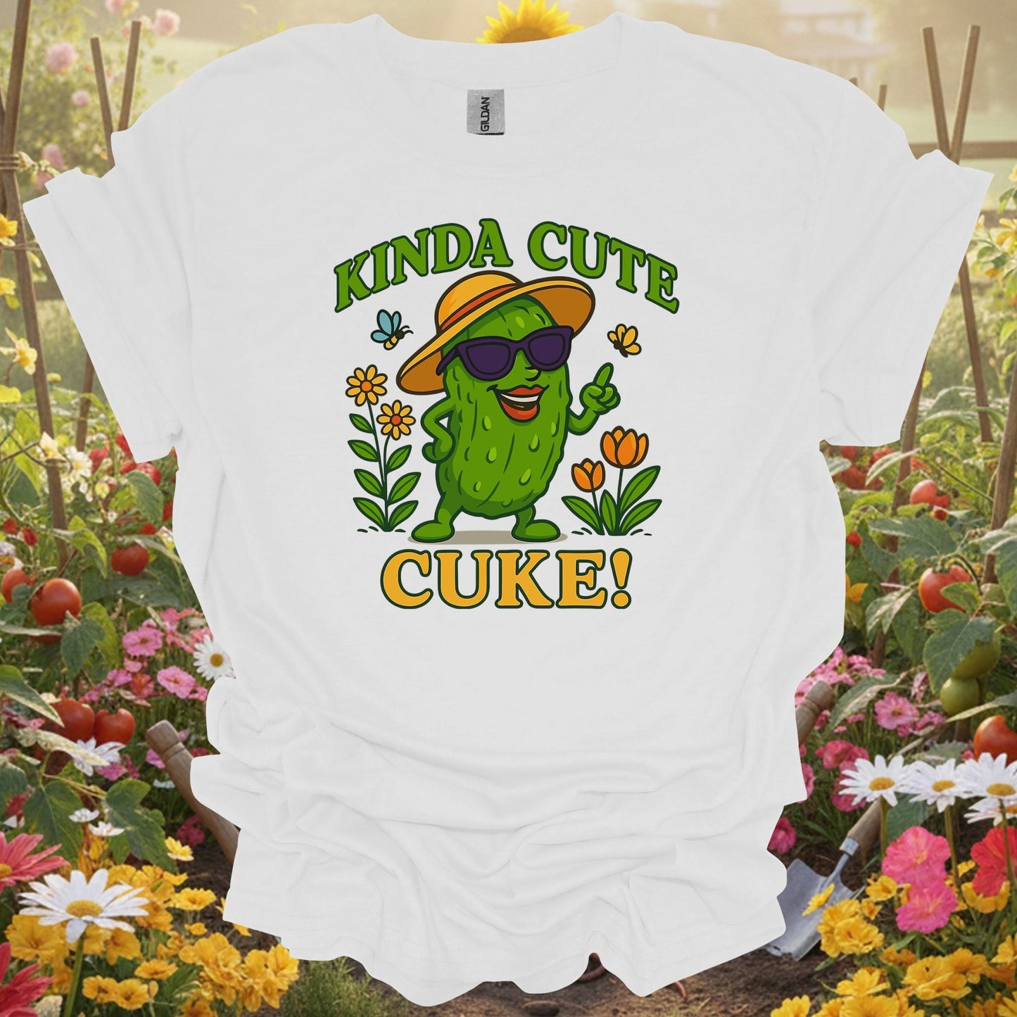 White tee showing kinda cute cuke vintage style cool pickle for garden hobbyists