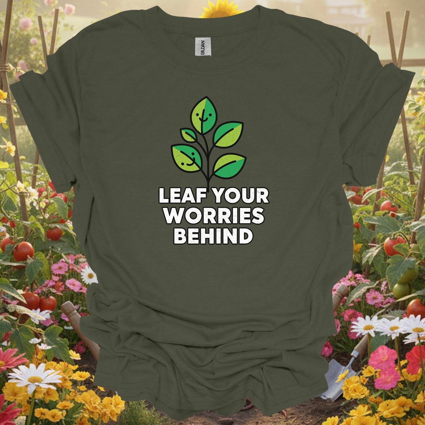 "Leaf Your Worries Behind" Cute Sprout Lover Positive Slogan Shirt - GardeningTshirts