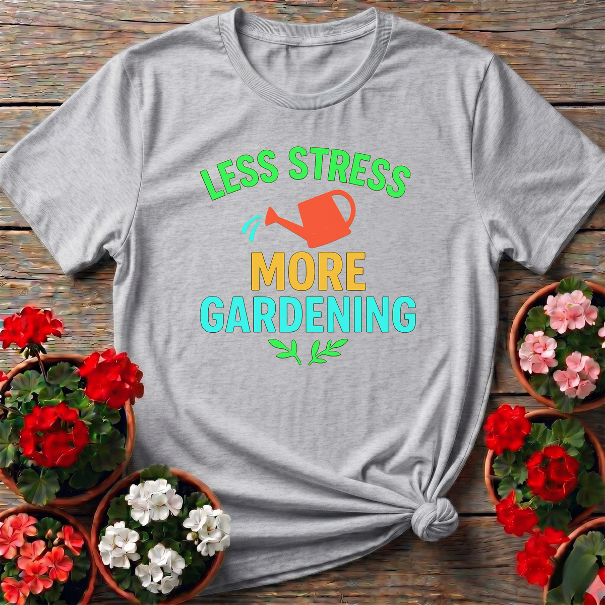 Less Stress More Gardening Retro Minimalist Graphic Tee - GardeningTshirts