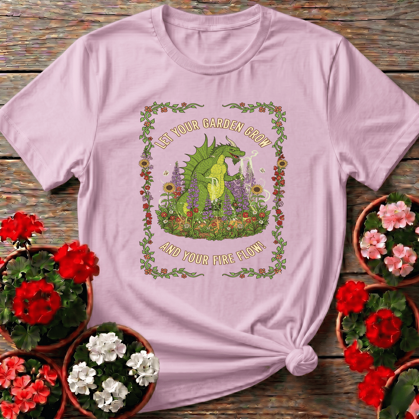 Let Your Garden Grow Fire Flow Dragon T-shirt - GardeningTshirts