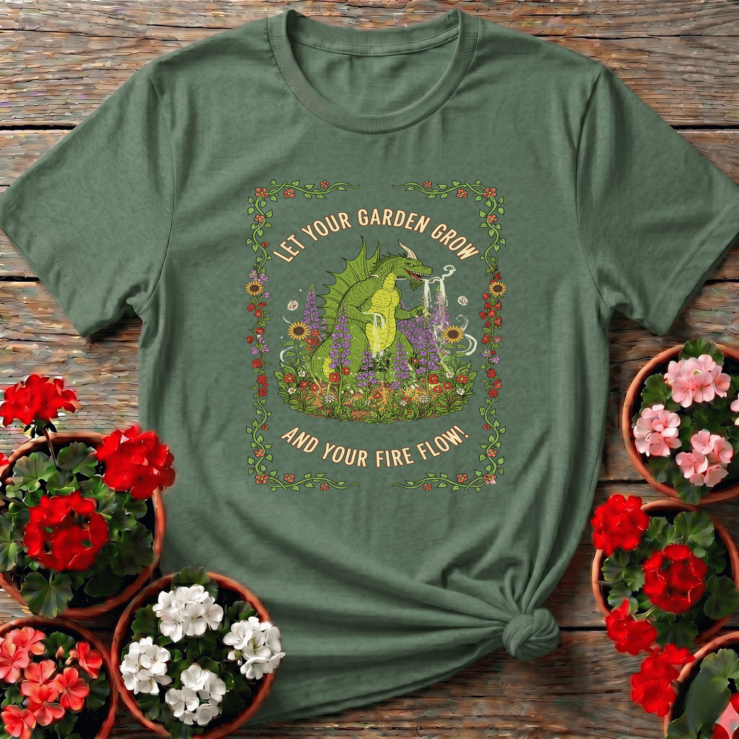 Let Your Garden Grow Fire Flow Dragon T-shirt - GardeningTshirts