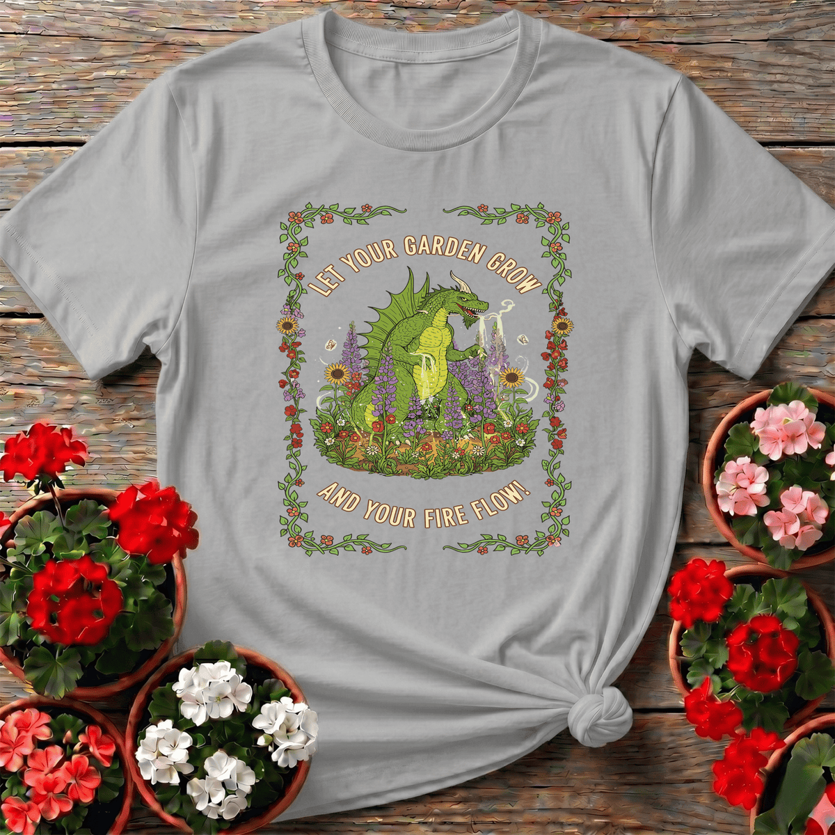 Let Your Garden Grow Fire Flow Dragon T-shirt - GardeningTshirts