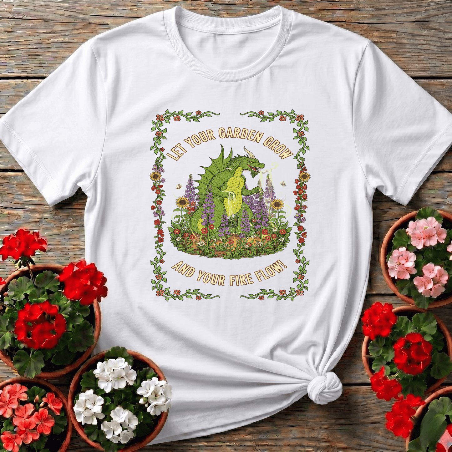 Let Your Garden Grow Fire Flow Dragon T-shirt - GardeningTshirts