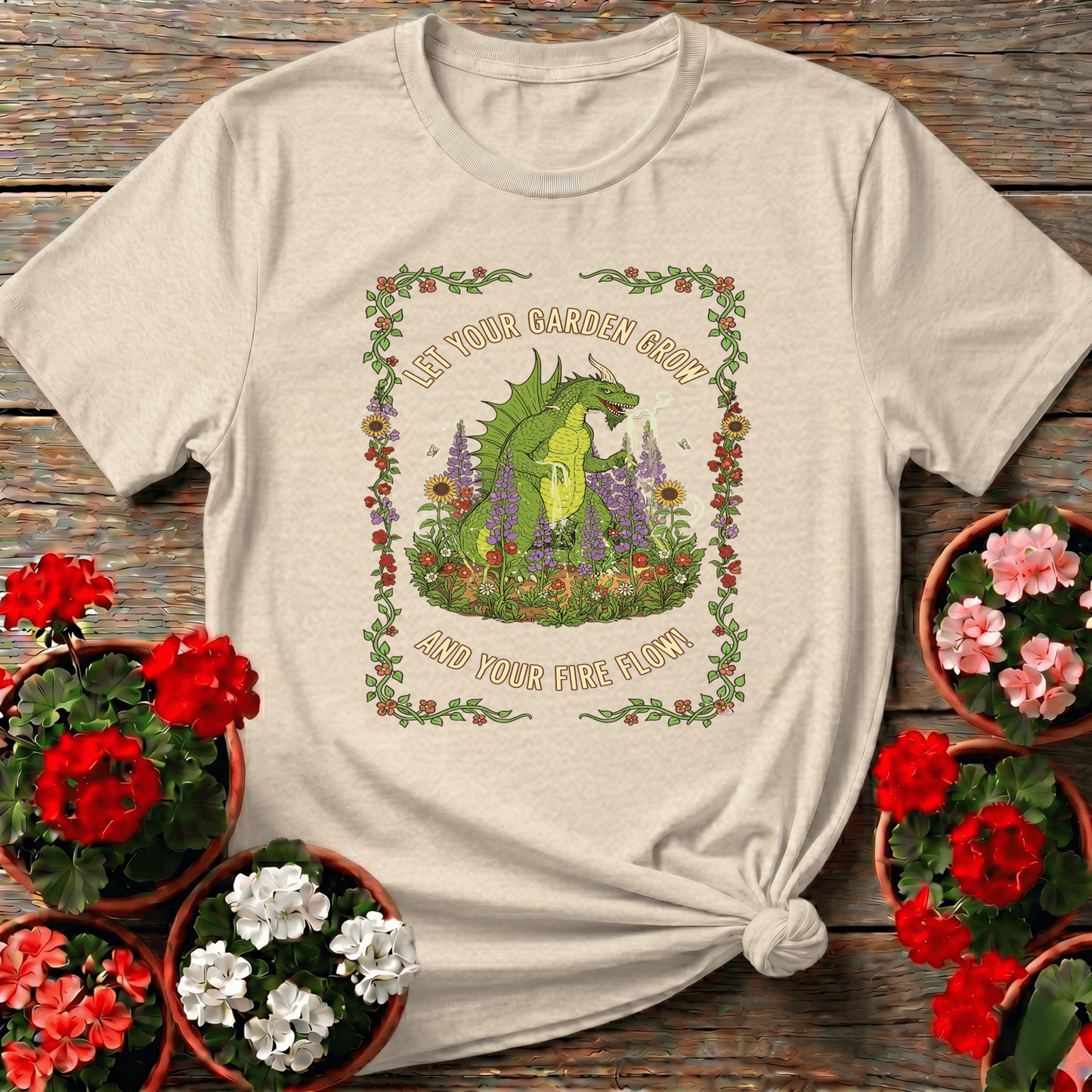 Let Your Garden Grow Fire Flow Dragon T-shirt - GardeningTshirts