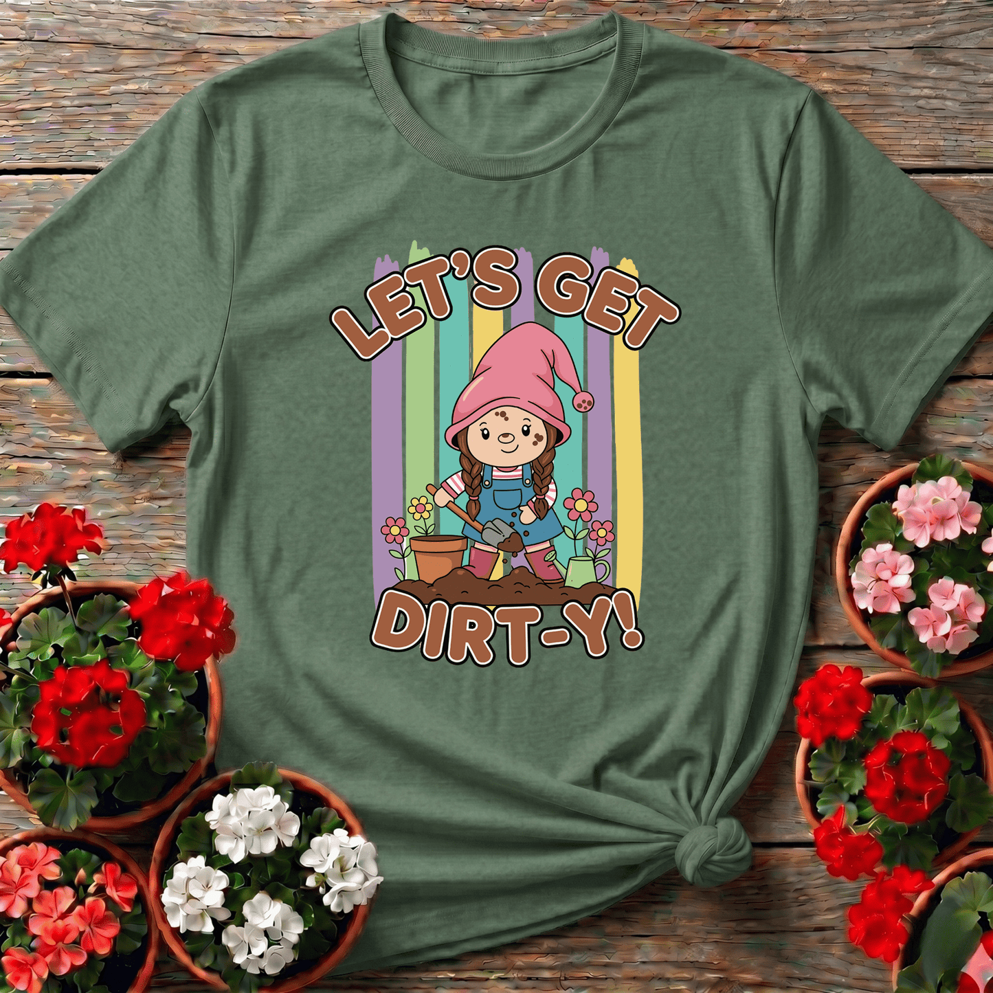 Let's Get Dirt-Y Cute Gnome Girl Gardening Tee - GardeningTshirts