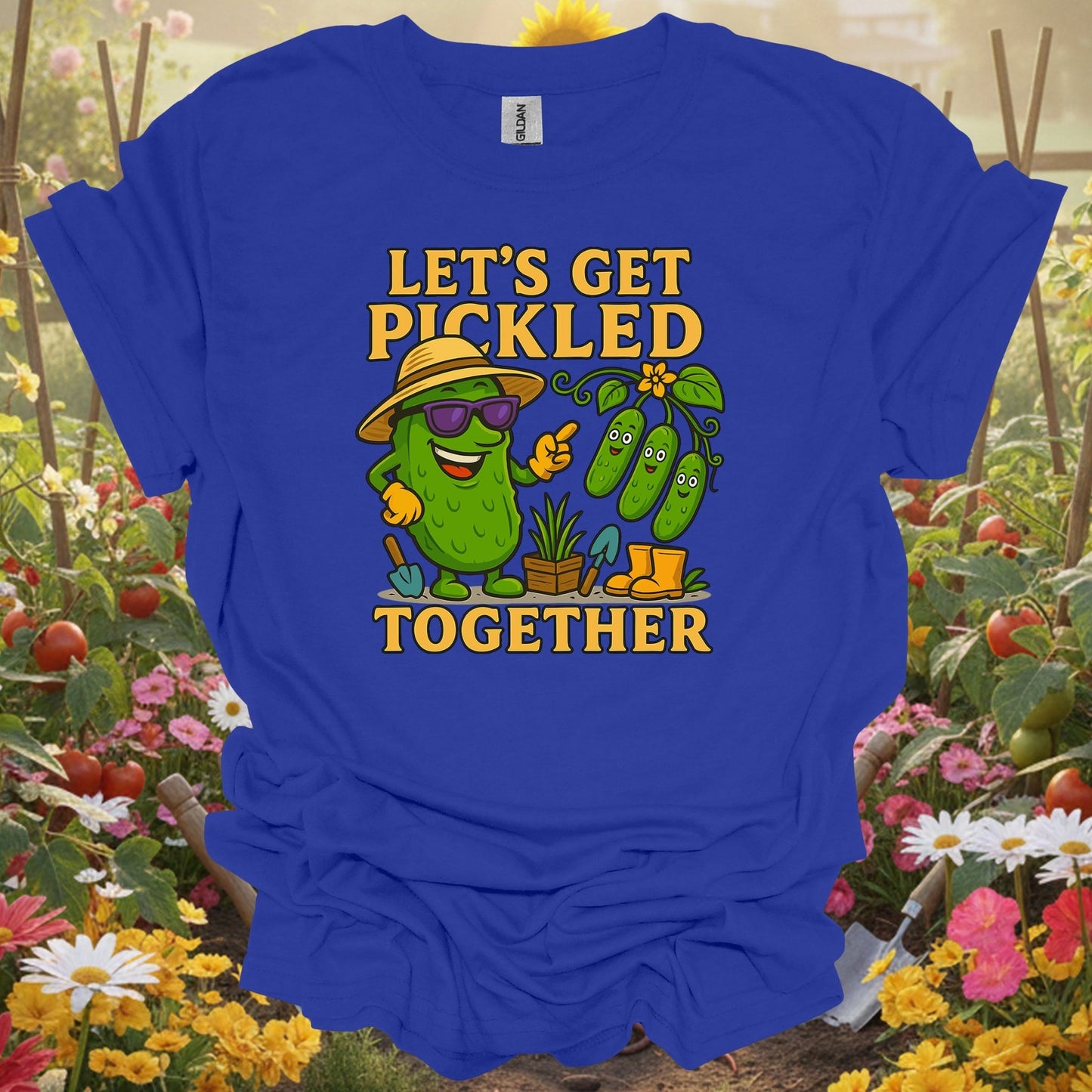 Royal tshirt showing let's get pickled together funny pickle for gardening enthusiasts
