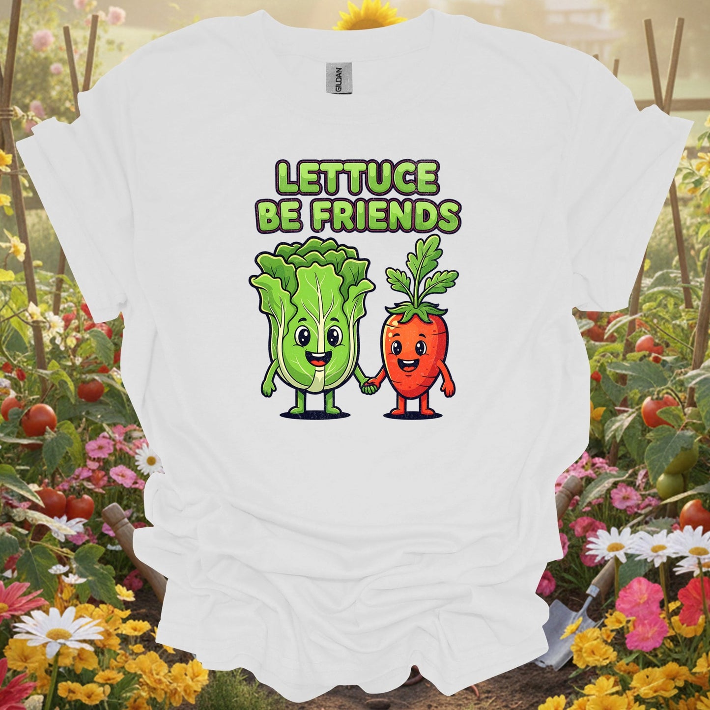 White shirt showing lettuce be friends funny vegetable for outdoor enthusiasts