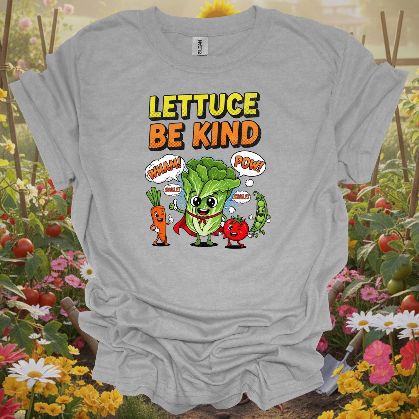Sport Gray T-shirt with a detailed superhero lettuce illustration perfect for sustainable living fans and hobbyists.