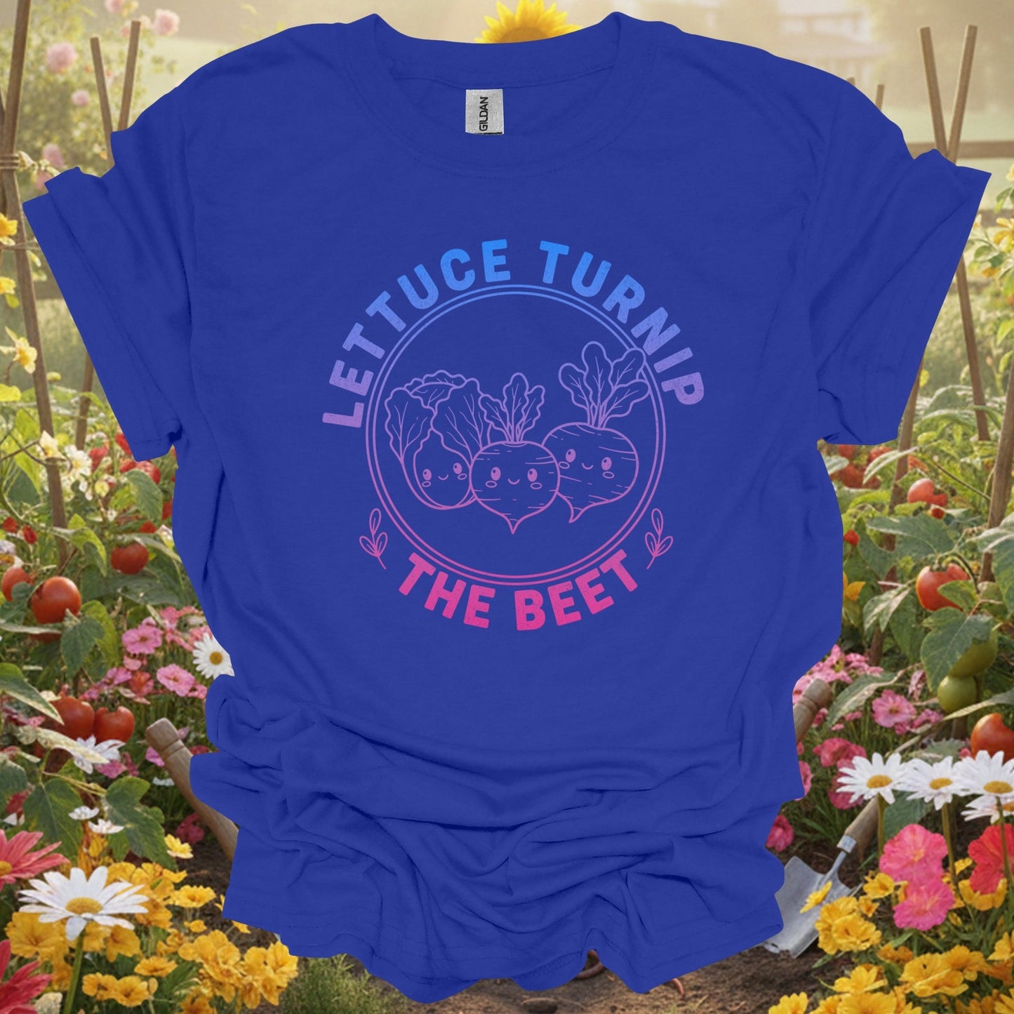 "Lettuce Turnip the Beet" Vibrant Gradient Vegetable T-Shirt - GardeningTshirts